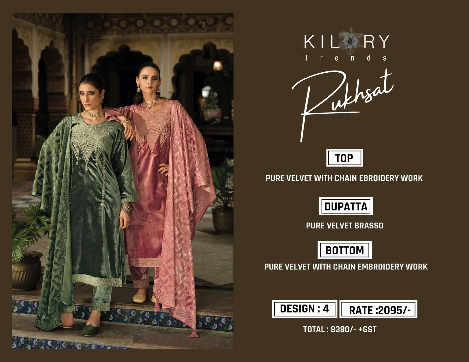 RUKHSAT BY KILORY TRENDS IN PURE VALVET WITH CHAIN EMBROIDERY WORK