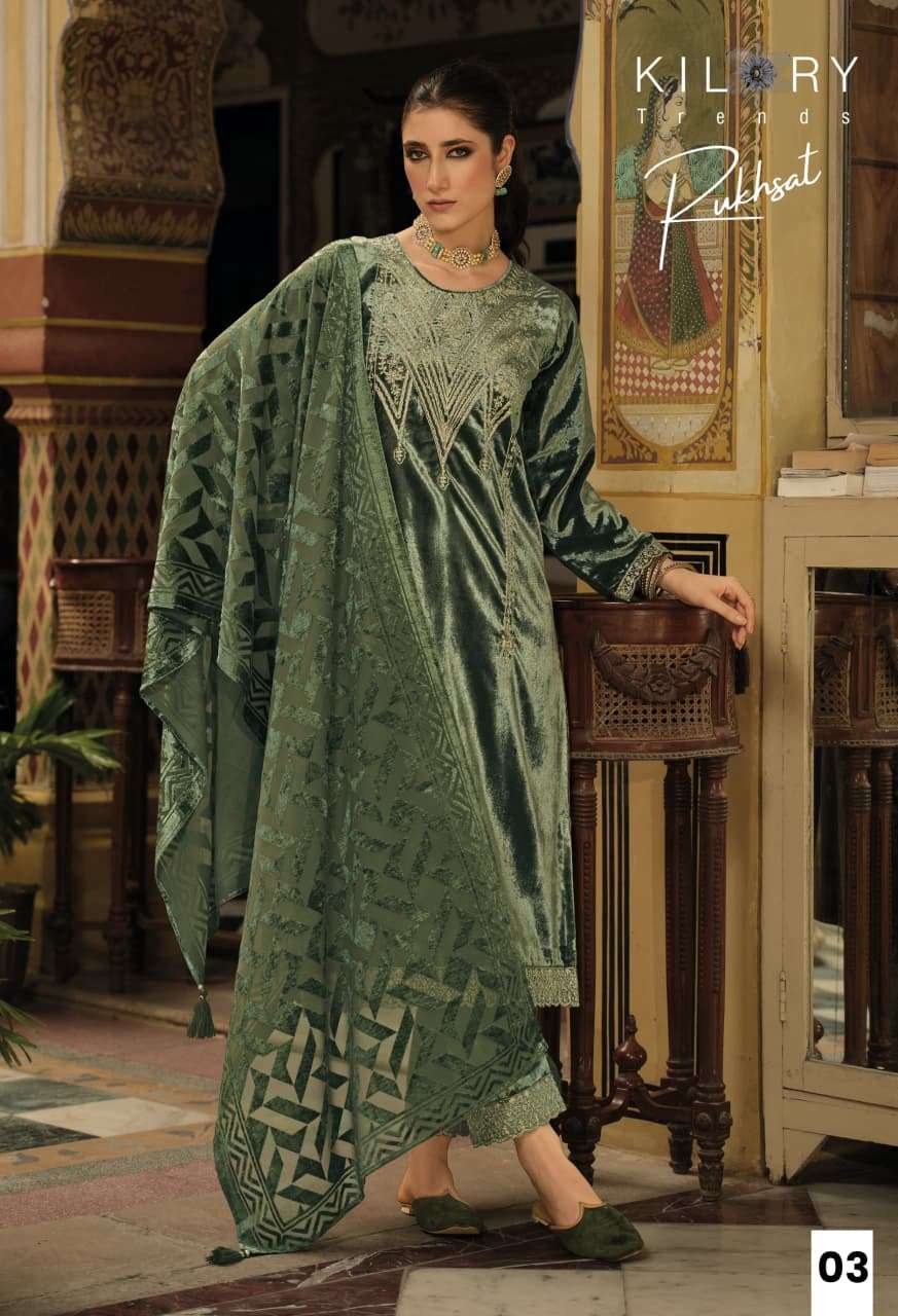 RUKHSAT BY KILORY TRENDS IN PURE VALVET WITH CHAIN EMBROIDERY WORK