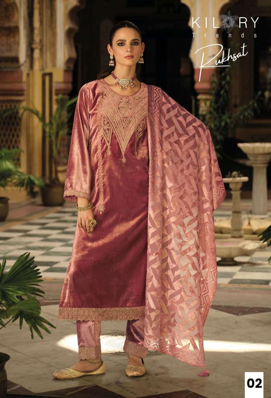 RUKHSAT BY KILORY TRENDS IN PURE VALVET WITH CHAIN EMBROIDERY WORK