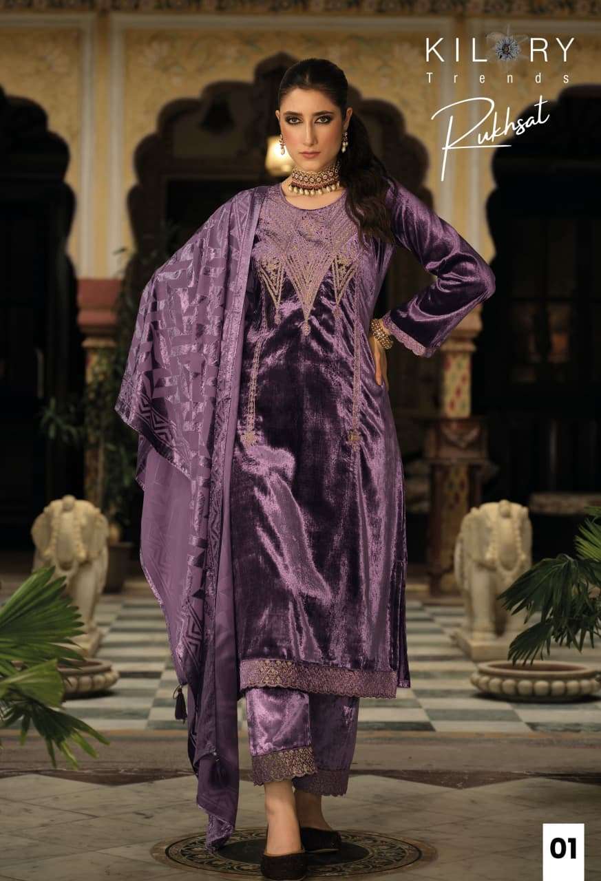 RUKHSAT BY KILORY TRENDS IN PURE VALVET WITH CHAIN EMBROIDERY WORK