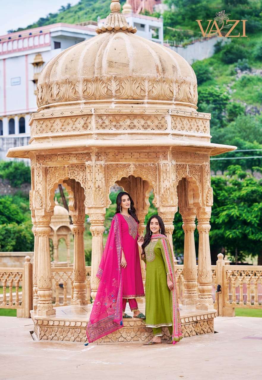 SABOORI BY VAZI FASHION IN PURE VISCOSE CHIFFON KURTI PANT & DUPATTA WITH WORK 