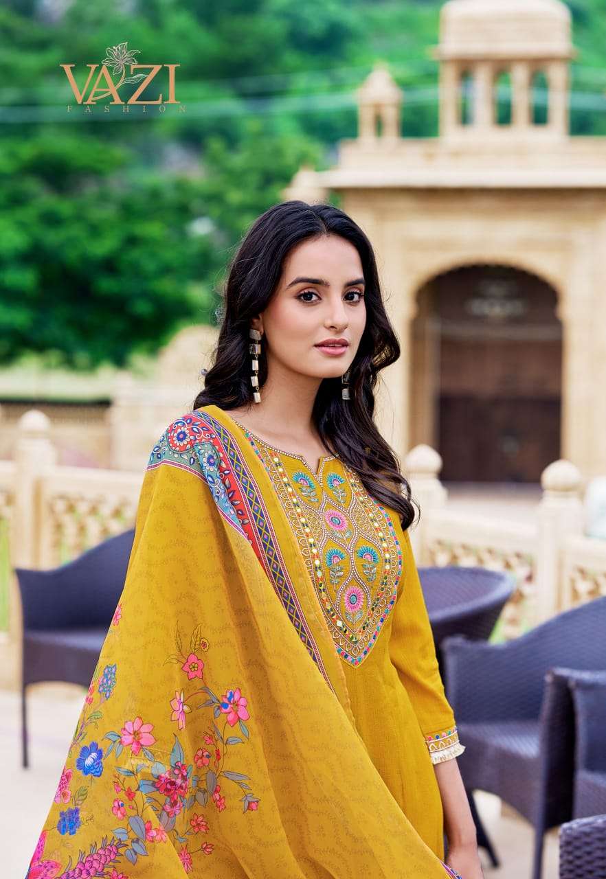 SABOORI BY VAZI FASHION IN PURE VISCOSE CHIFFON KURTI PANT & DUPATTA WITH WORK 