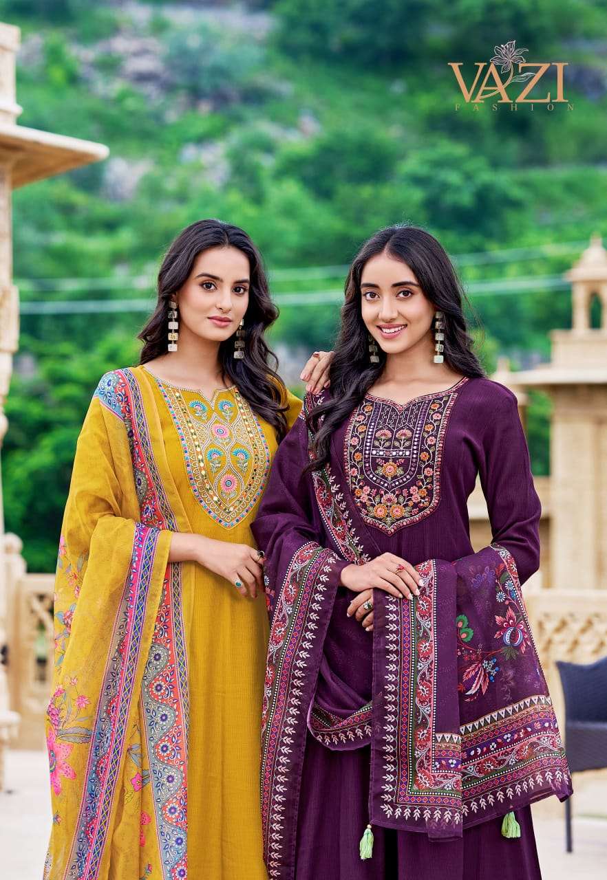 SABOORI BY VAZI FASHION IN PURE VISCOSE CHIFFON KURTI PANT & DUPATTA WITH WORK 