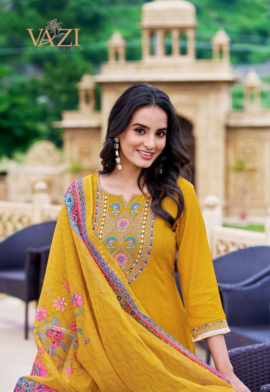 SABOORI BY VAZI FASHION IN PURE VISCOSE CHIFFON KURTI PANT & DUPATTA WITH WORK 