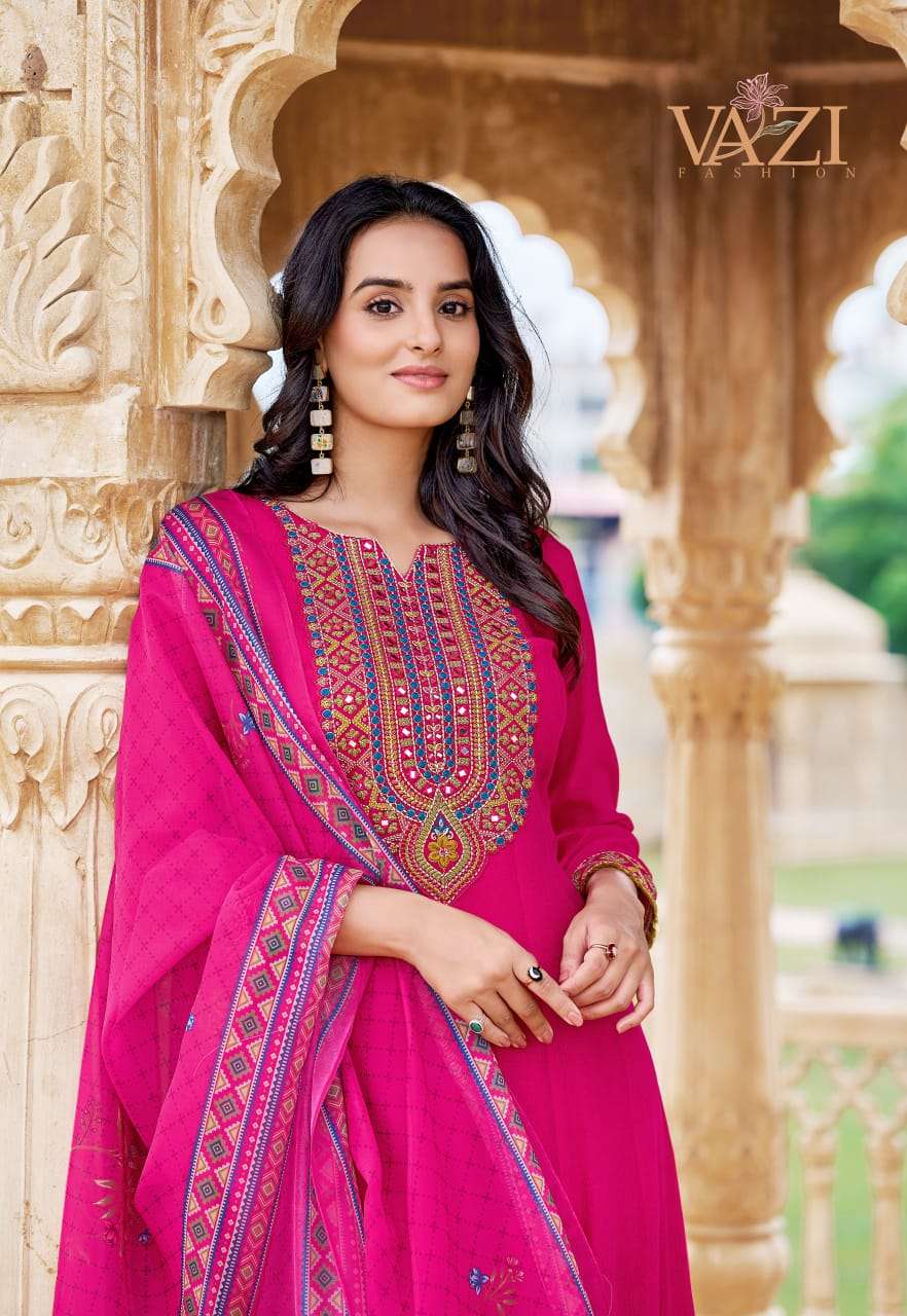 SABOORI BY VAZI FASHION IN PURE VISCOSE CHIFFON KURTI PANT & DUPATTA WITH WORK 