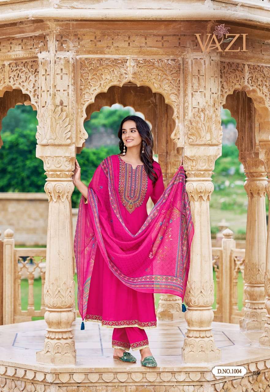 SABOORI BY VAZI FASHION IN PURE VISCOSE CHIFFON KURTI PANT & DUPATTA WITH WORK 