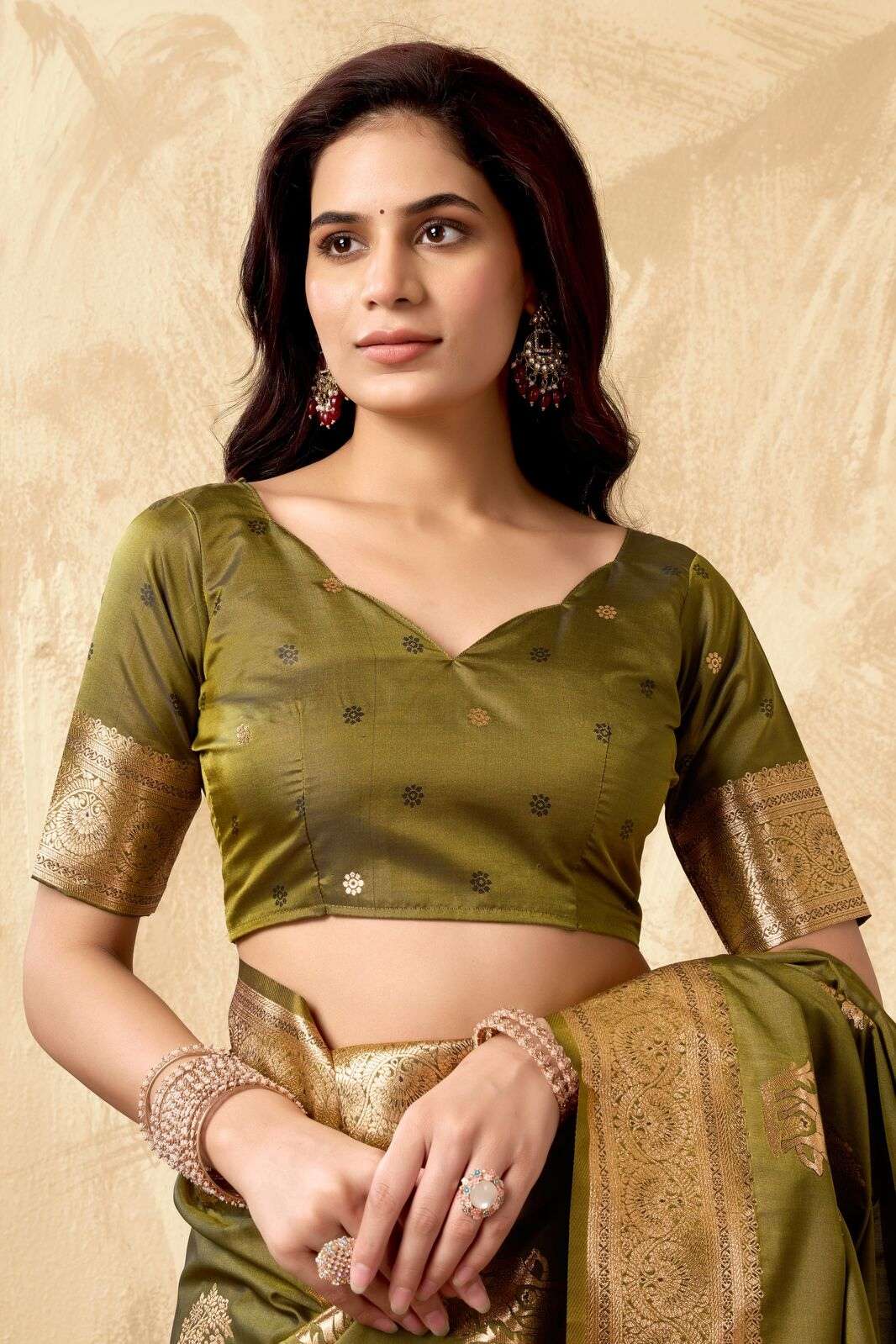 SABYA SACHI BY TEXOFAB IN FANCY SILK WITH ZHALLAR 6.30 MTR WITH BLOUSE 