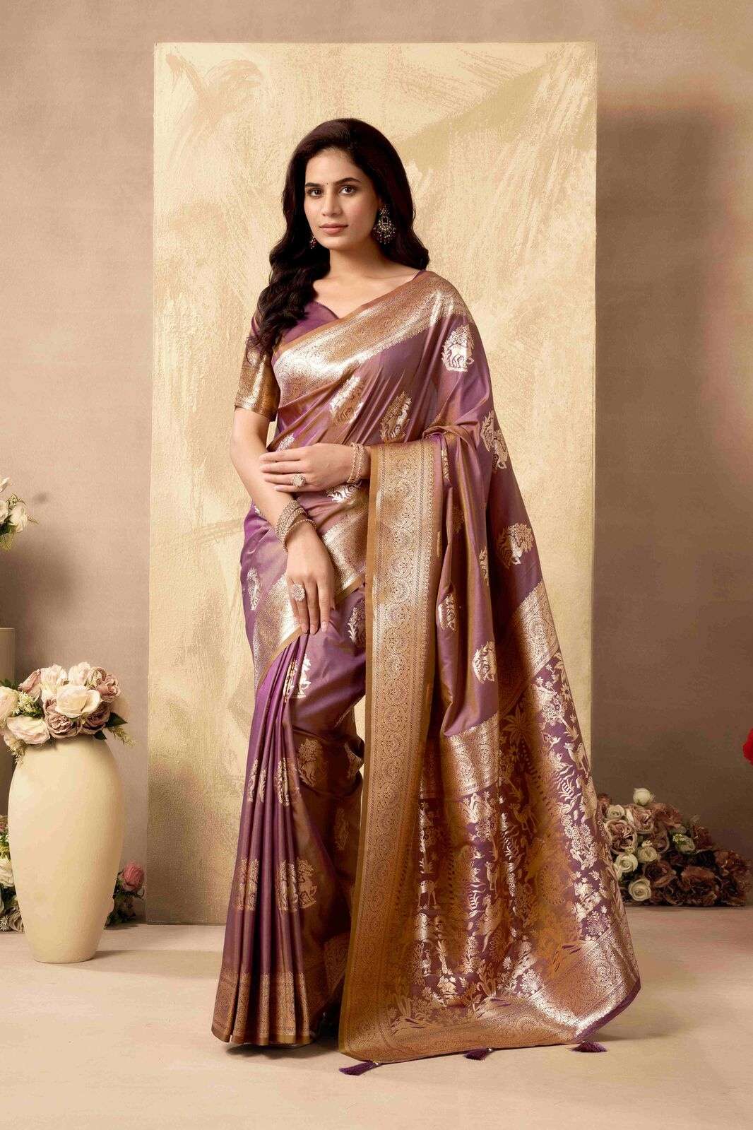 SABYA SACHI BY TEXOFAB IN FANCY SILK WITH ZHALLAR 6.30 MTR WITH BLOUSE 