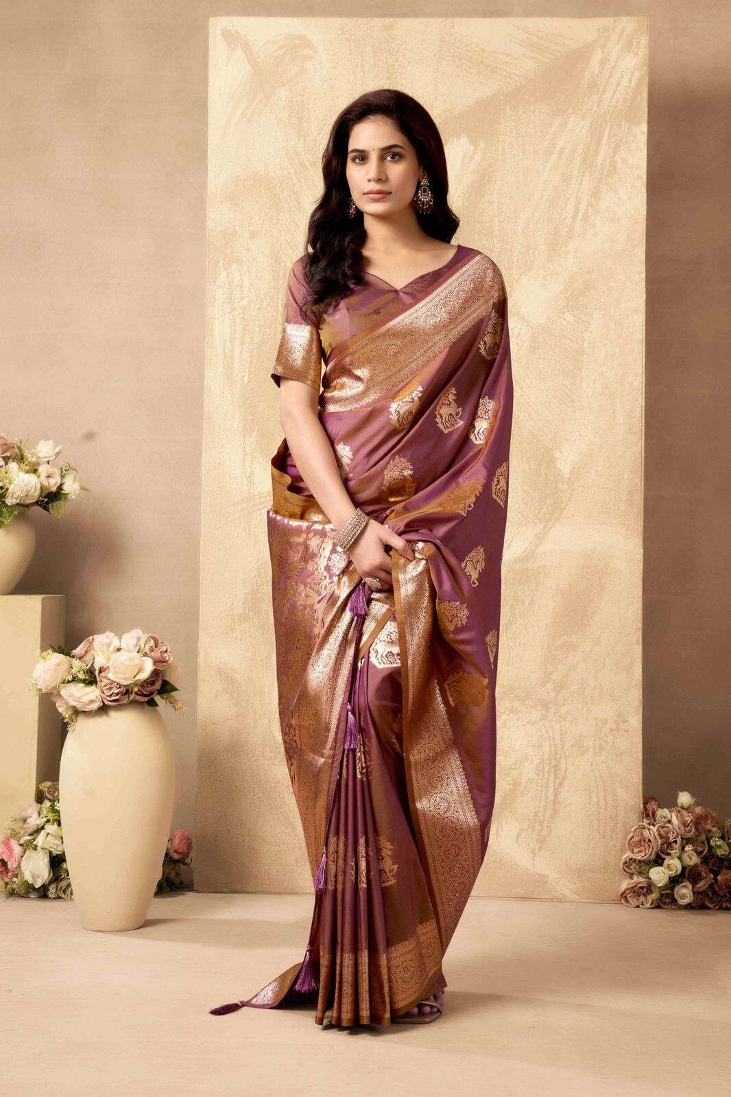 SABYA SACHI BY TEXOFAB IN FANCY SILK WITH ZHALLAR 6.30 MTR WITH BLOUSE 