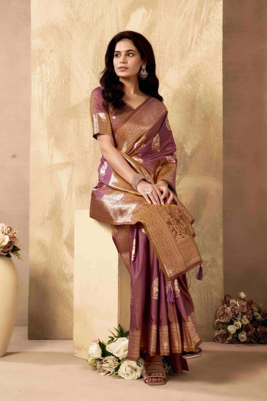 SABYA SACHI BY TEXOFAB IN FANCY SILK WITH ZHALLAR 6.30 MTR WITH BLOUSE 