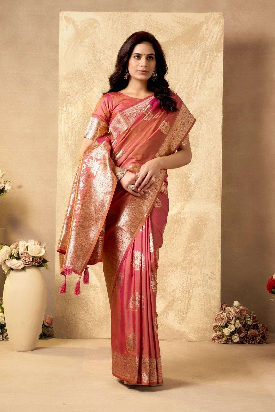 SABYA SACHI BY TEXOFAB IN FANCY SILK WITH ZHALLAR 6.30 MTR WITH BLOUSE 