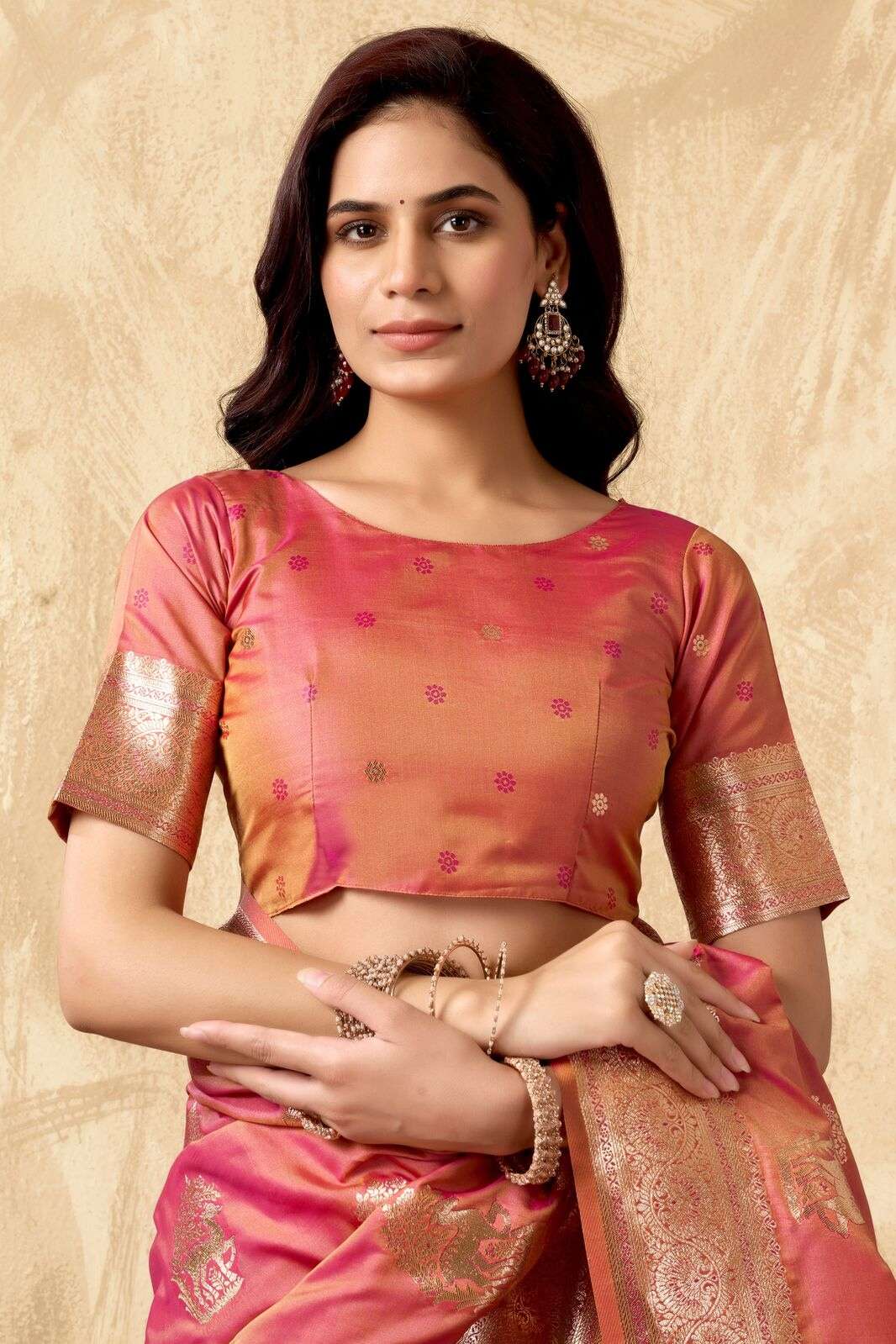 SABYA SACHI BY TEXOFAB IN FANCY SILK WITH ZHALLAR 6.30 MTR WITH BLOUSE 