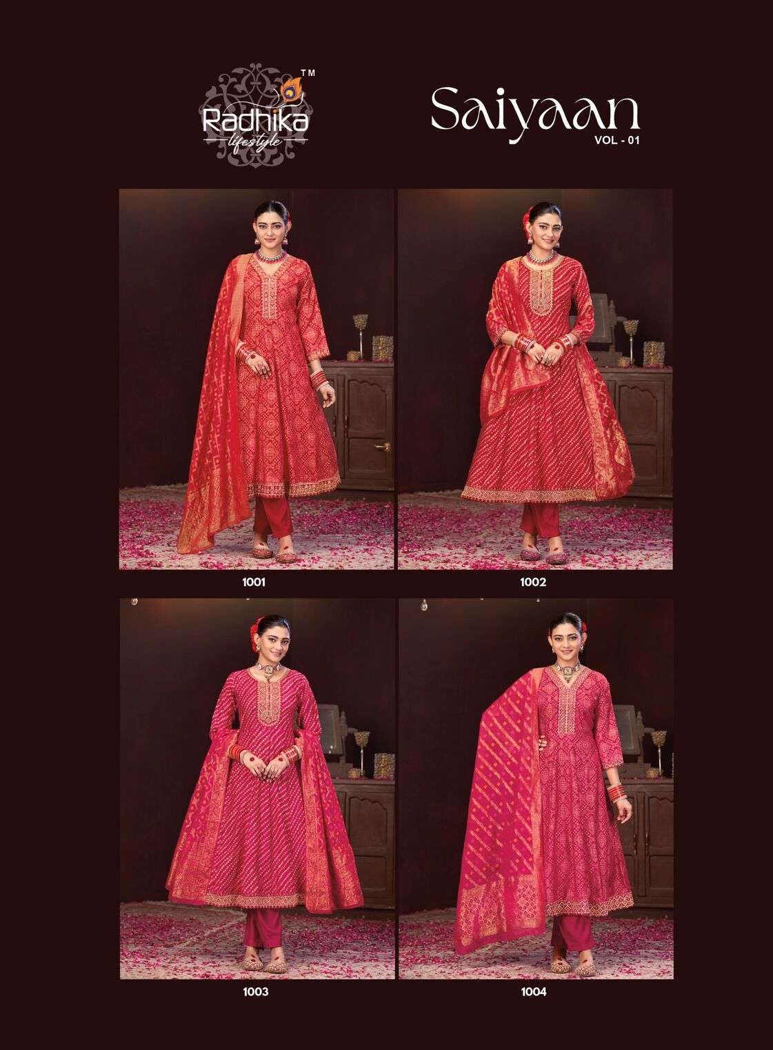 SAIYAAN VOL-1 BY RADHIKA LIFESTYLE IN BERLIN SILK KURTI PANT WITH DUPATTA WORK 