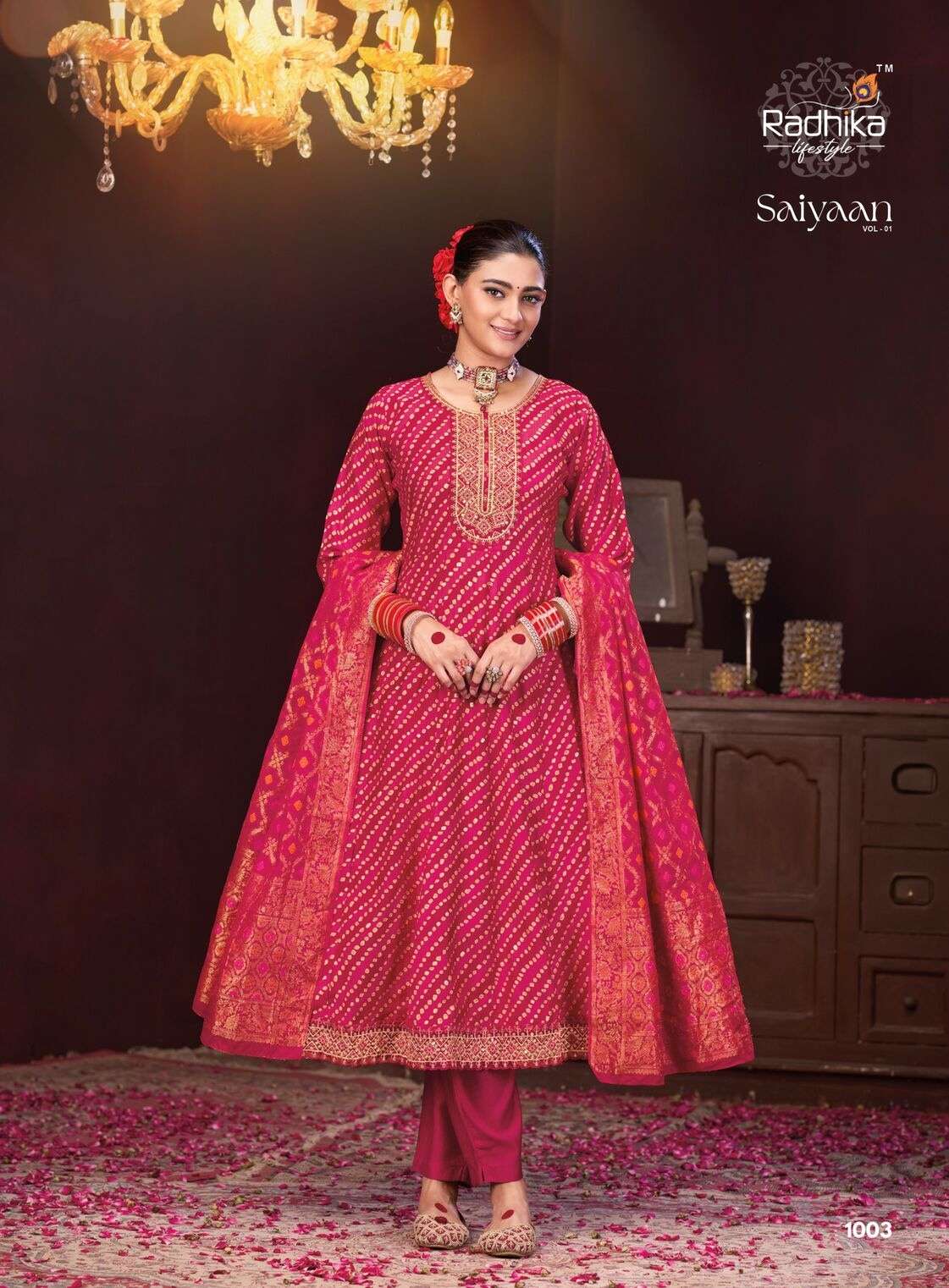 SAIYAAN VOL-1 BY RADHIKA LIFESTYLE IN BERLIN SILK KURTI PANT WITH DUPATTA WORK 