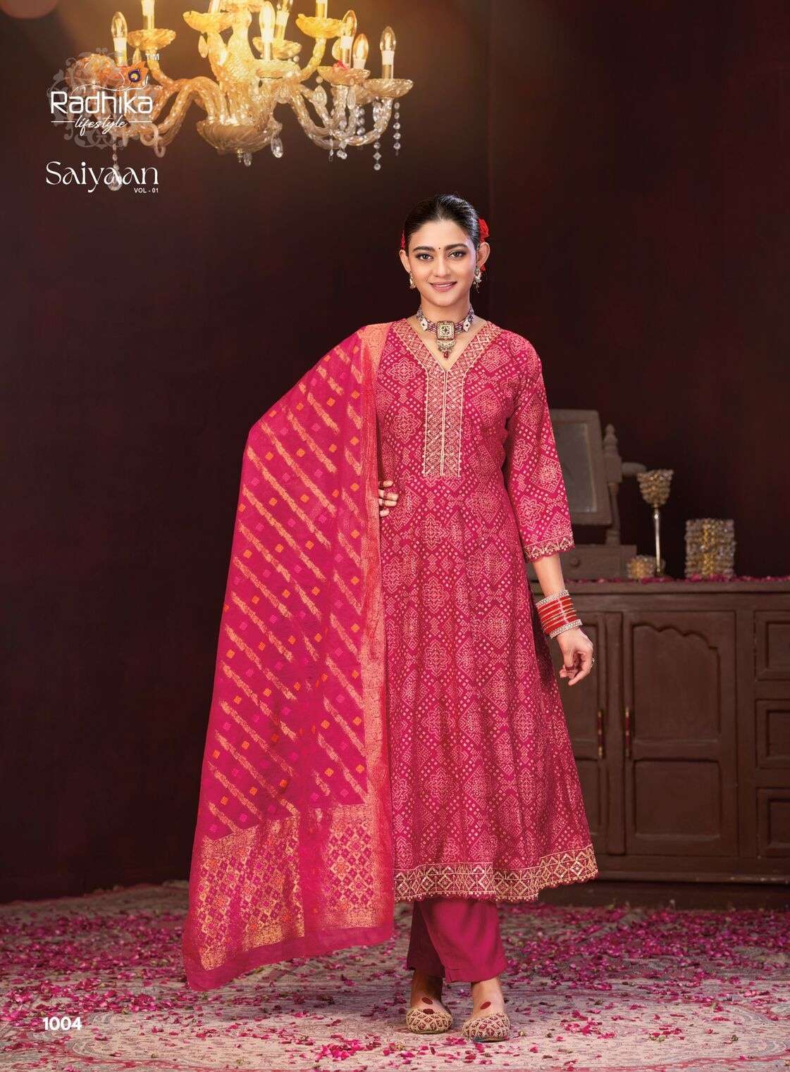 SAIYAAN VOL-1 BY RADHIKA LIFESTYLE IN BERLIN SILK KURTI PANT WITH DUPATTA WORK 