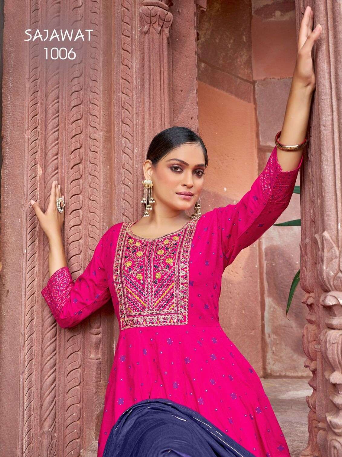 SAJAWAT BY TEXOFAB IN RAYON WITH HEAVY SEQUENCE EMBROIDERY QUARDING WORK 