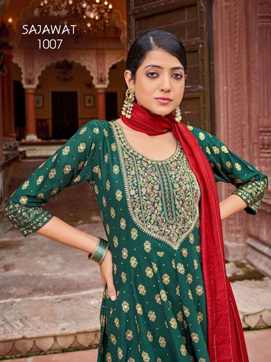 SAJAWAT BY TEXOFAB IN RAYON WITH HEAVY SEQUENCE EMBROIDERY QUARDING WORK 