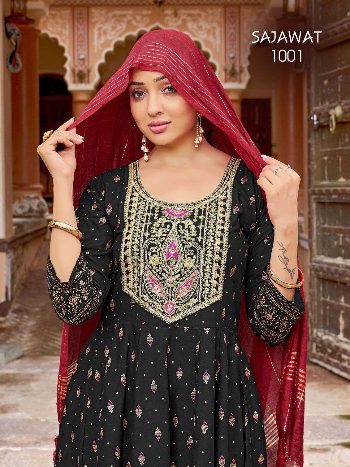 SAJAWAT BY TEXOFAB IN RAYON WITH HEAVY SEQUENCE EMBROIDERY QUARDING WORK 