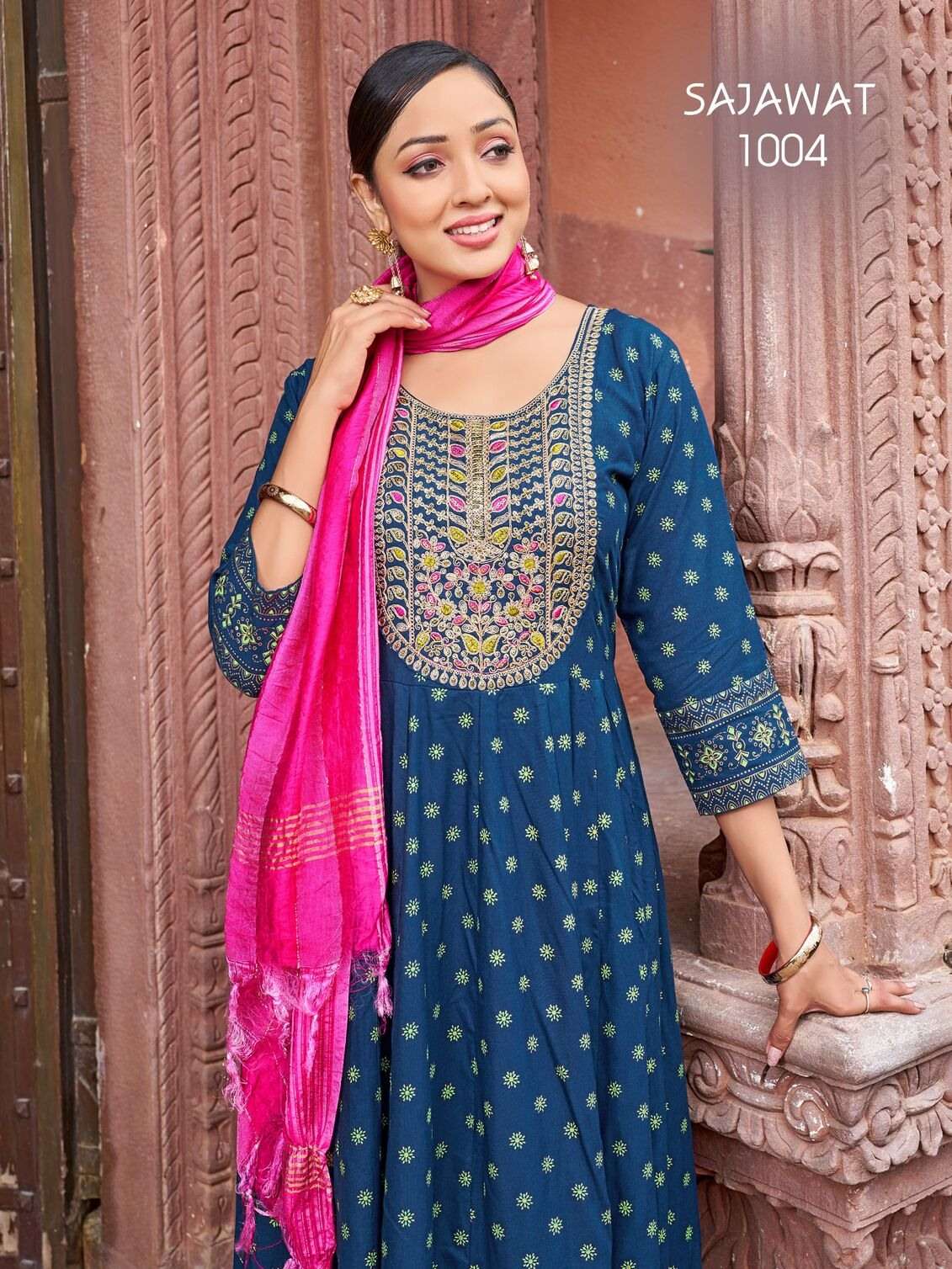 SAJAWAT BY TEXOFAB IN RAYON WITH HEAVY SEQUENCE EMBROIDERY QUARDING WORK 