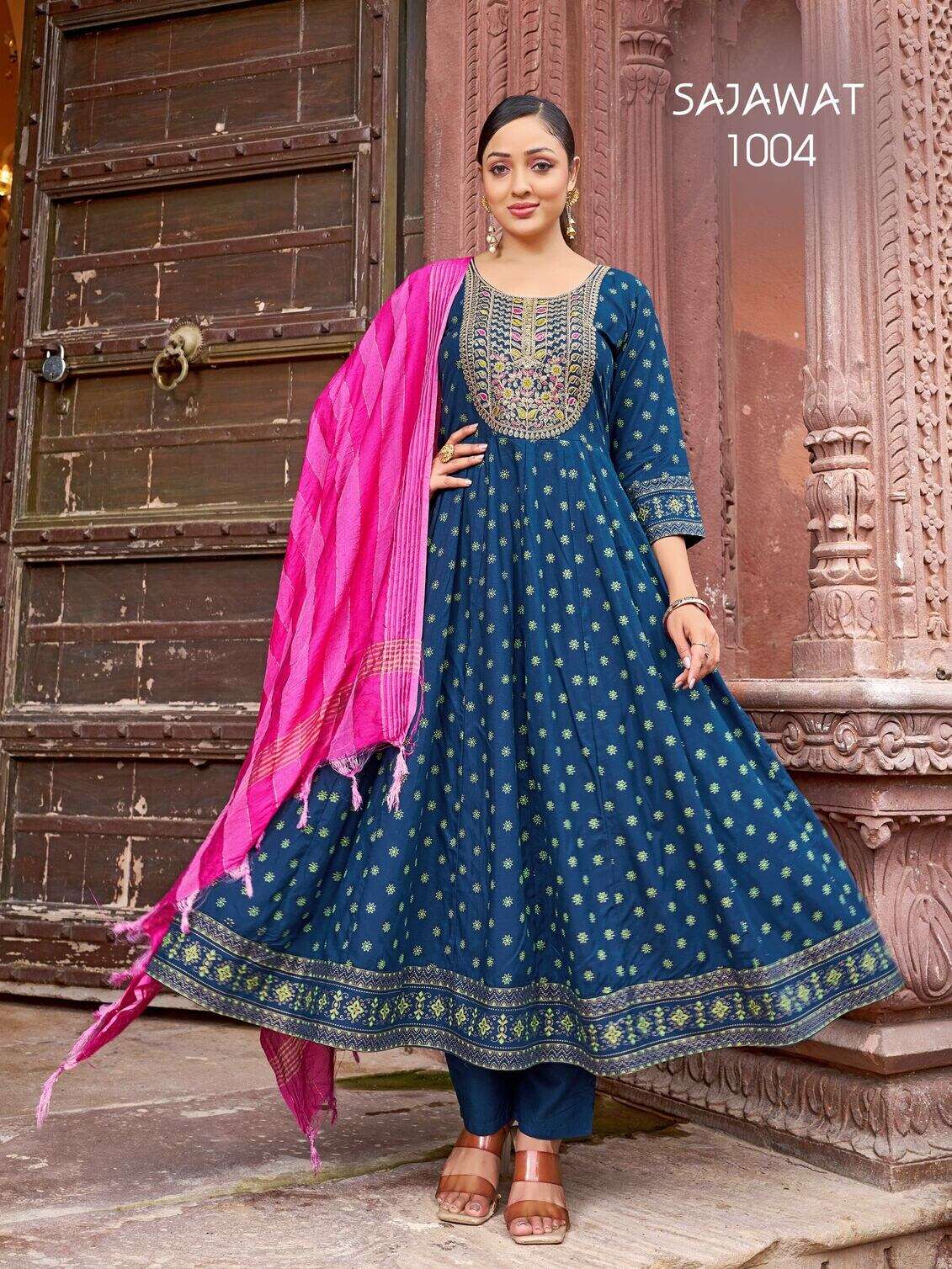 SAJAWAT BY TEXOFAB IN RAYON WITH HEAVY SEQUENCE EMBROIDERY QUARDING WORK 