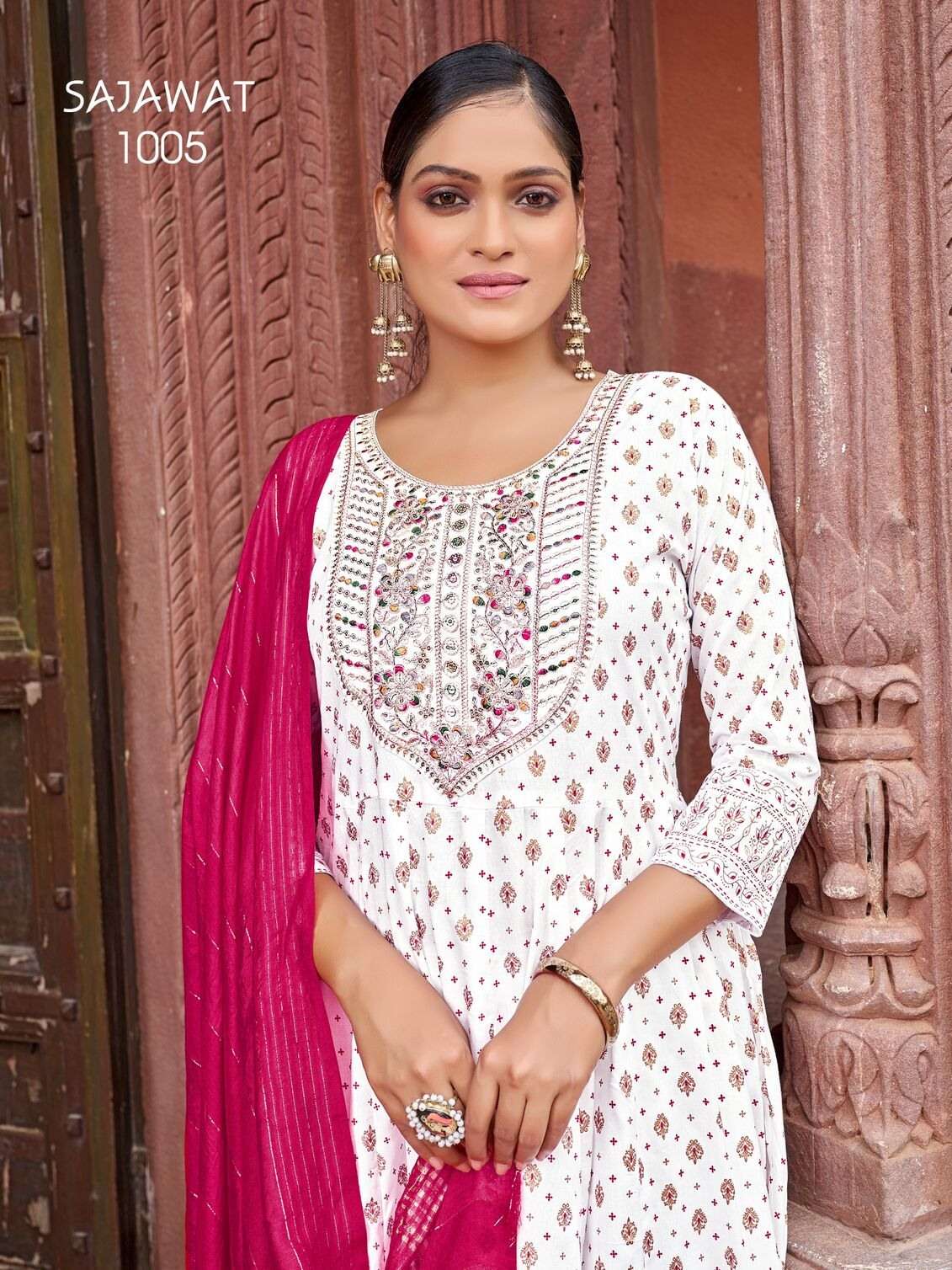 SAJAWAT BY TEXOFAB IN RAYON WITH HEAVY SEQUENCE EMBROIDERY QUARDING WORK 