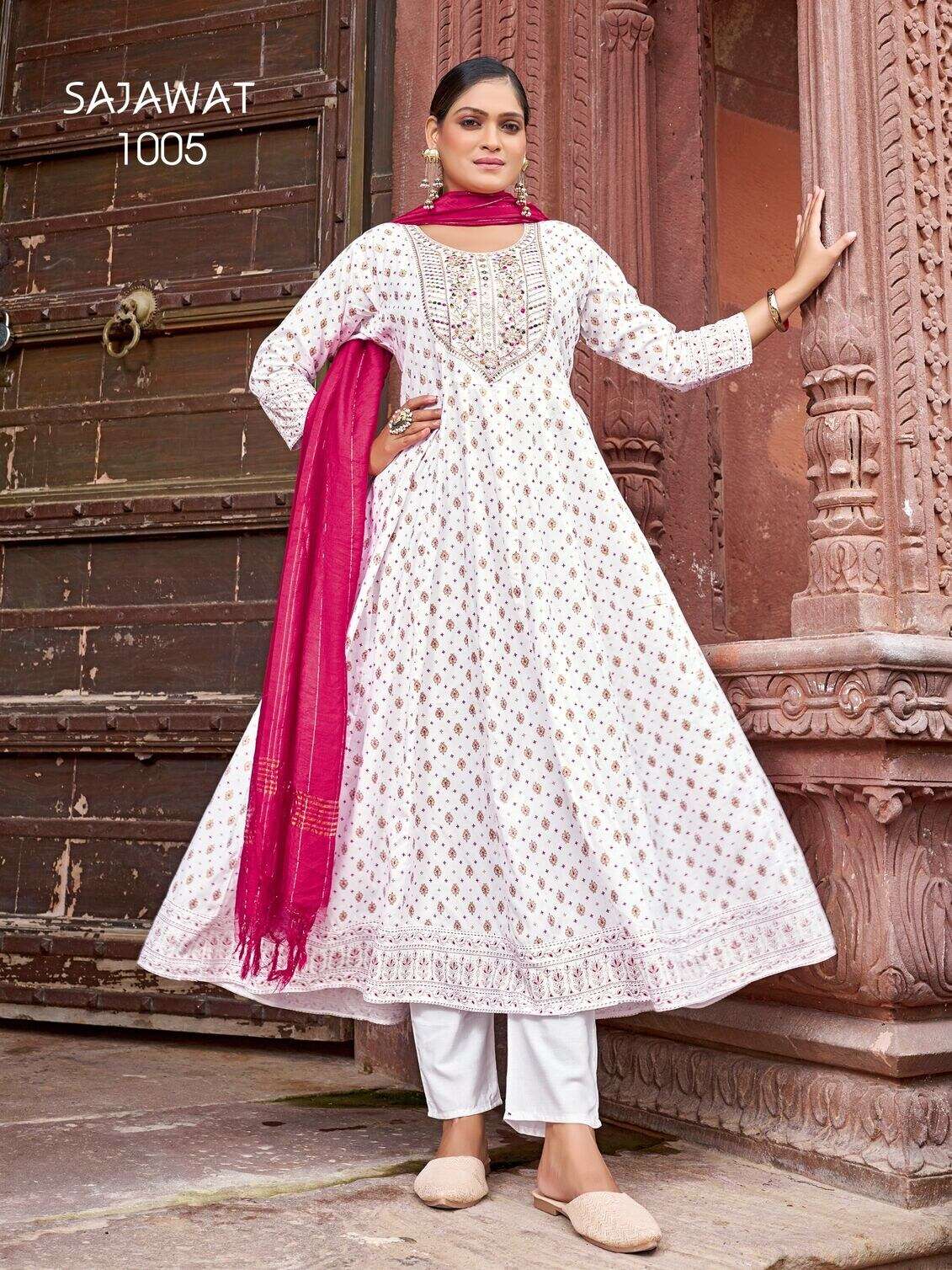 SAJAWAT BY TEXOFAB IN RAYON WITH HEAVY SEQUENCE EMBROIDERY QUARDING WORK 