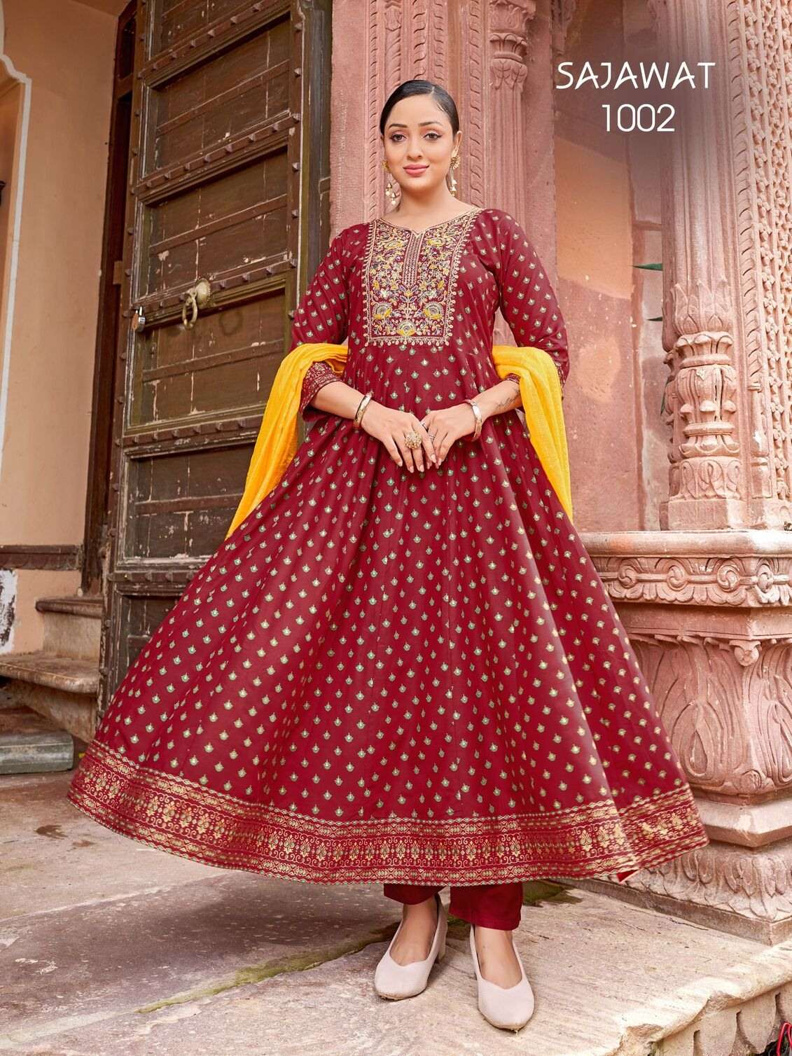 SAJAWAT BY TEXOFAB IN RAYON WITH HEAVY SEQUENCE EMBROIDERY QUARDING WORK 