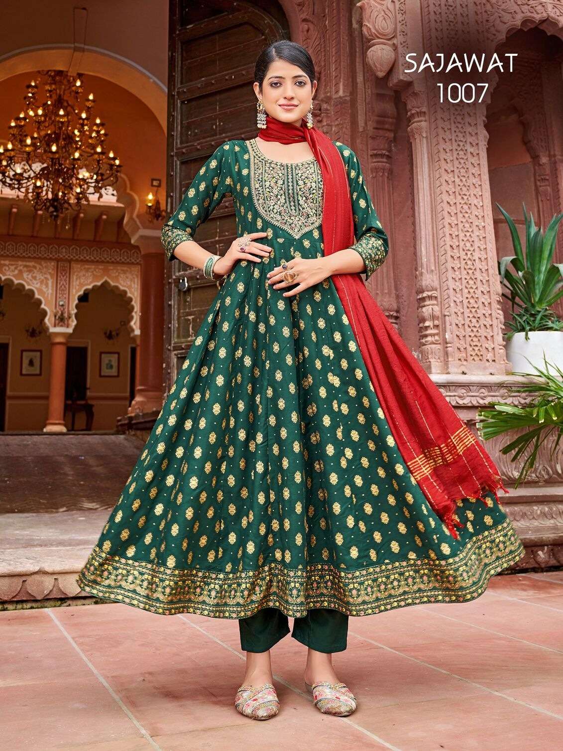 SAJAWAT BY TEXOFAB IN RAYON WITH HEAVY SEQUENCE EMBROIDERY QUARDING WORK 