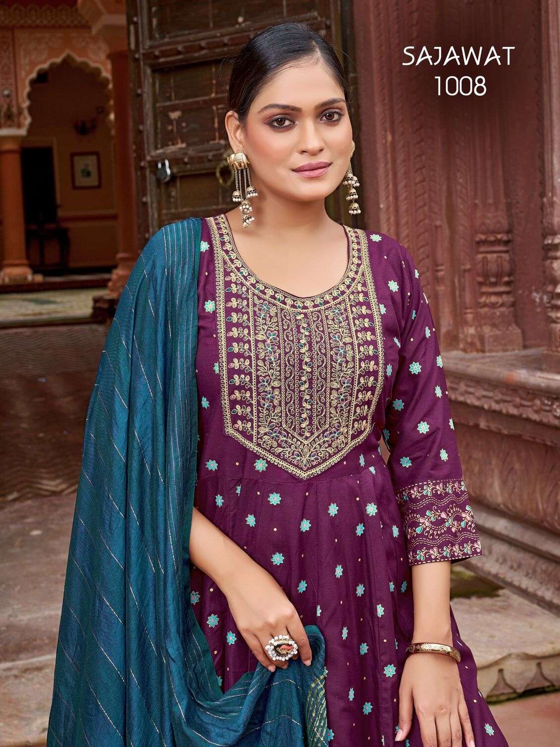 SAJAWAT BY TEXOFAB IN RAYON WITH HEAVY SEQUENCE EMBROIDERY QUARDING WORK 