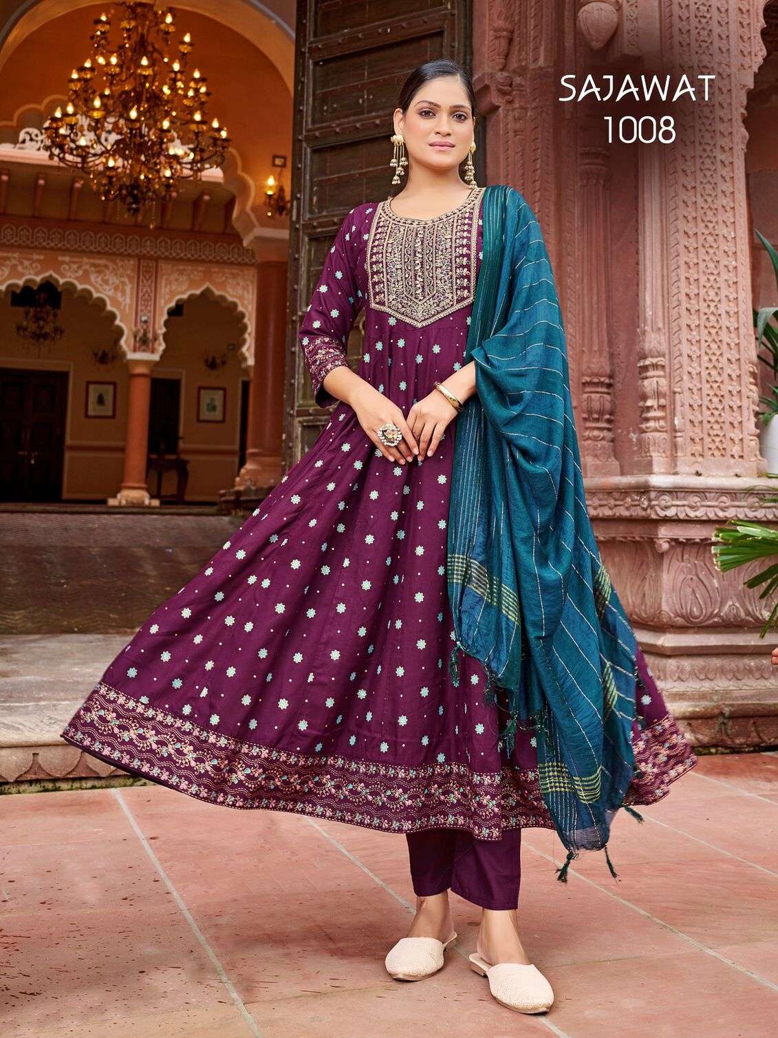 SAJAWAT BY TEXOFAB IN RAYON WITH HEAVY SEQUENCE EMBROIDERY QUARDING WORK 
