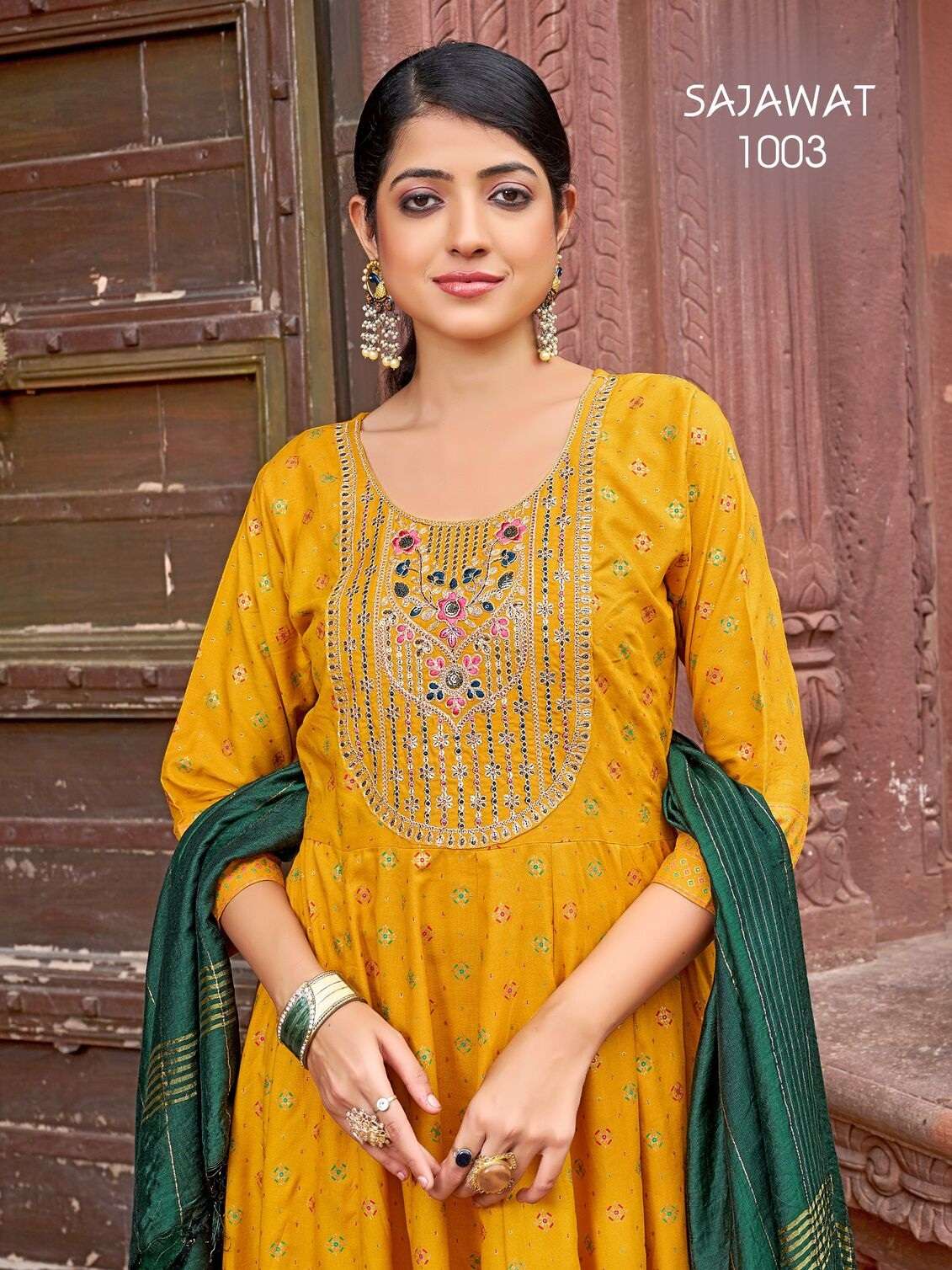 SAJAWAT BY TEXOFAB IN RAYON WITH HEAVY SEQUENCE EMBROIDERY QUARDING WORK 