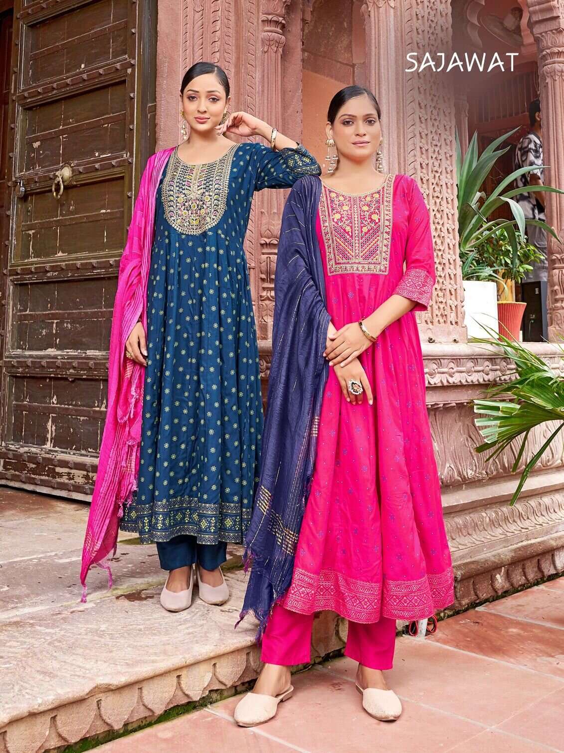 SAJAWAT BY TEXOFAB IN RAYON WITH HEAVY SEQUENCE EMBROIDERY QUARDING WORK 
