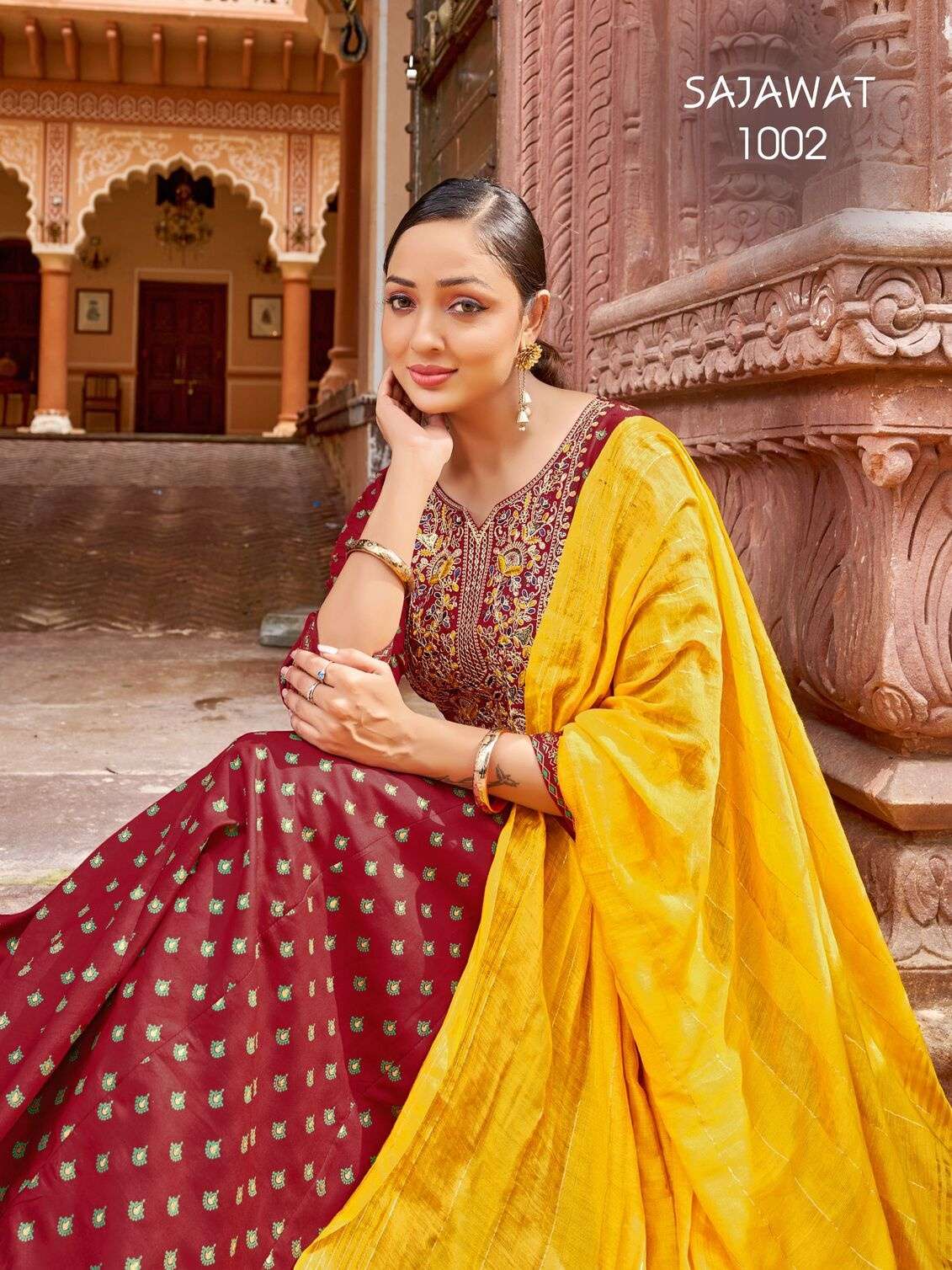 SAJAWAT BY TEXOFAB IN RAYON WITH HEAVY SEQUENCE EMBROIDERY QUARDING WORK 