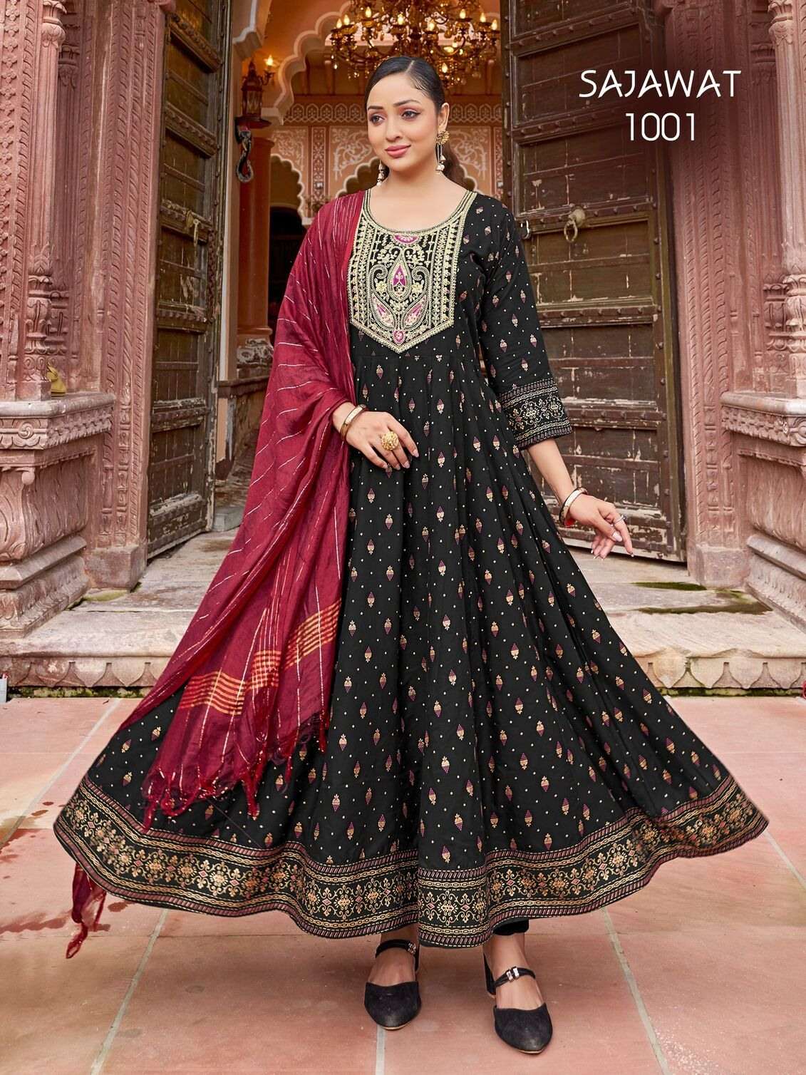 SAJAWAT BY TEXOFAB IN RAYON WITH HEAVY SEQUENCE EMBROIDERY QUARDING WORK 