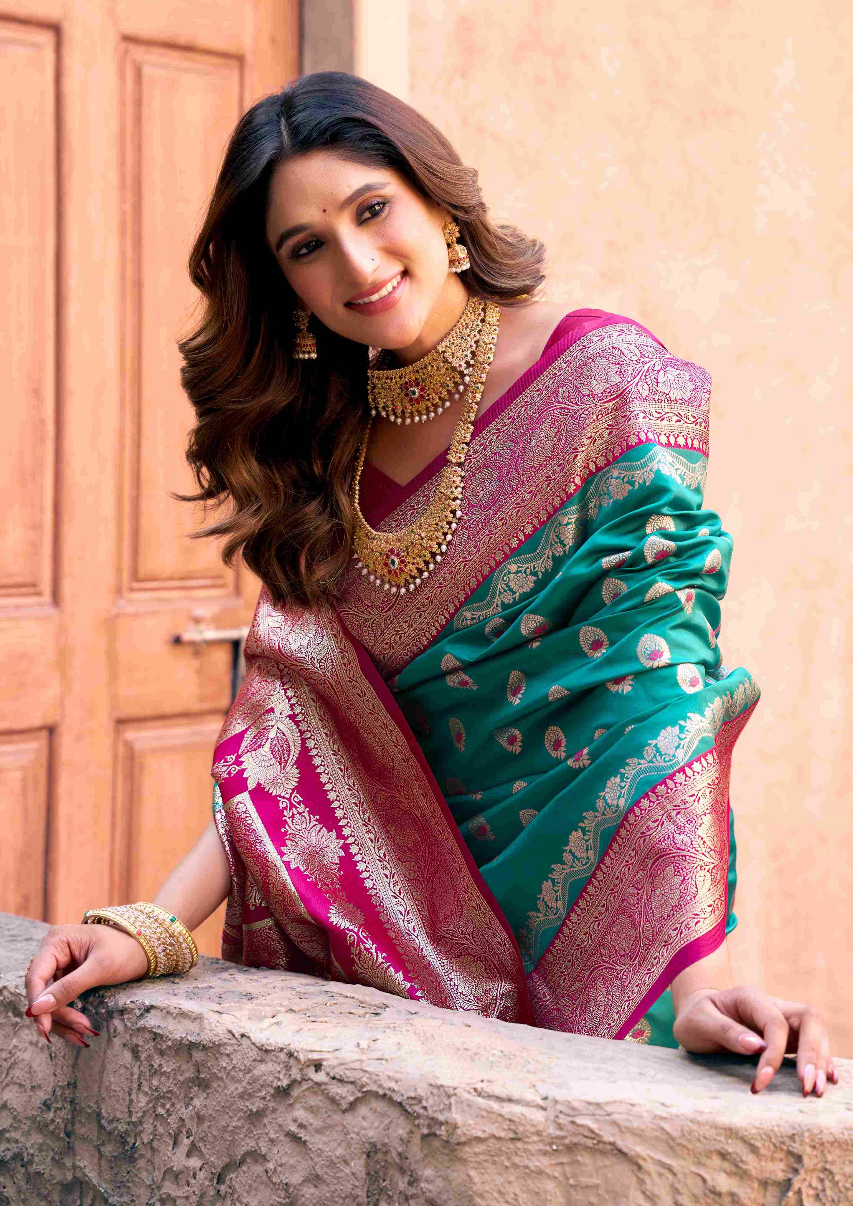 SANVI SILK BY TEXOFAB IN FANCY SILK WITH ZHALLAR 6.30 MTR WITH BLOUSE 