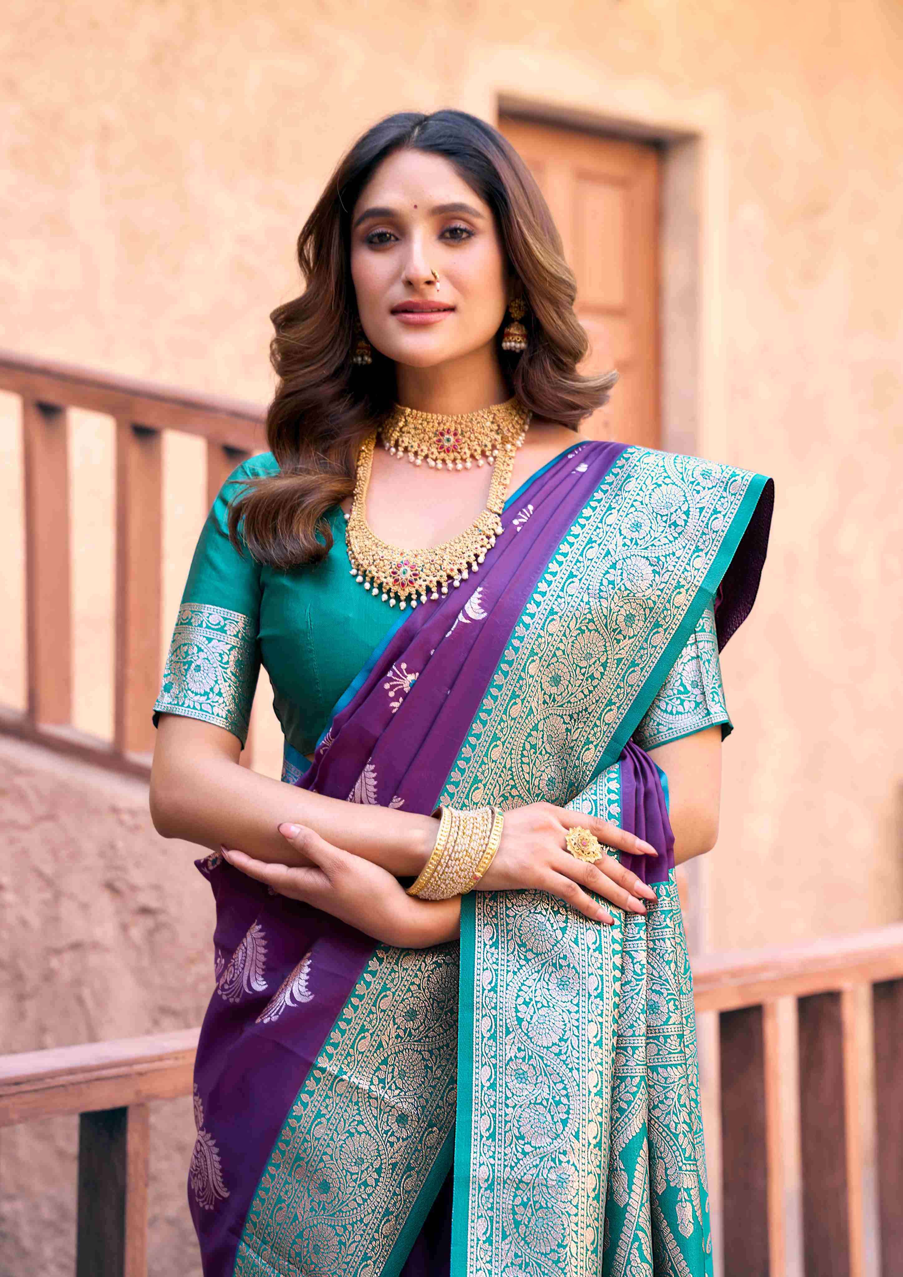 SANVI SILK BY TEXOFAB IN FANCY SILK WITH ZHALLAR 6.30 MTR WITH BLOUSE 