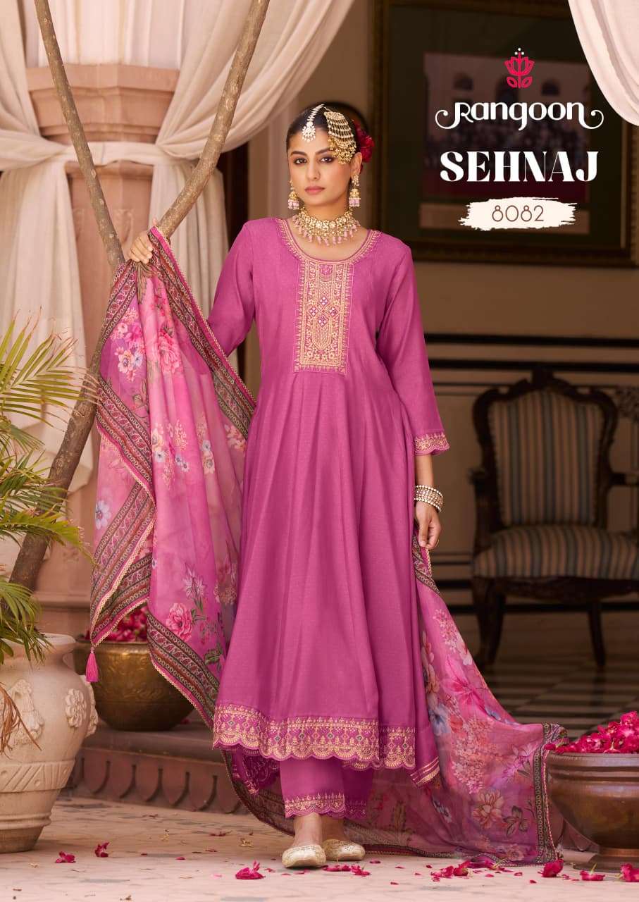 SEHNAZ BY RANGOON IN SILK BUTTI WITH FANCY EMBROIDERY WORK ANARKALI STYLE 