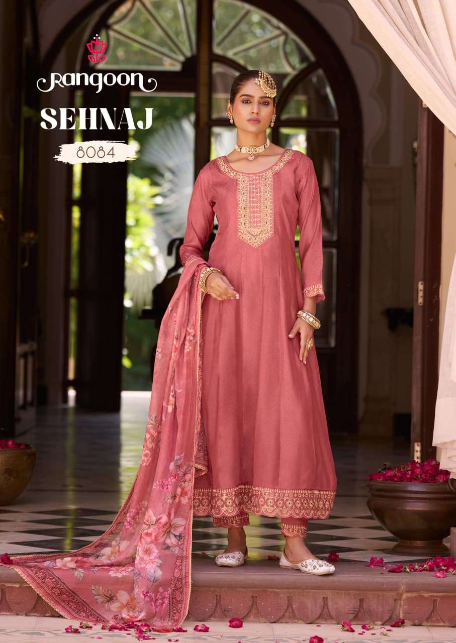 SEHNAZ BY RANGOON IN SILK BUTTI WITH FANCY EMBROIDERY WORK ANARKALI STYLE 