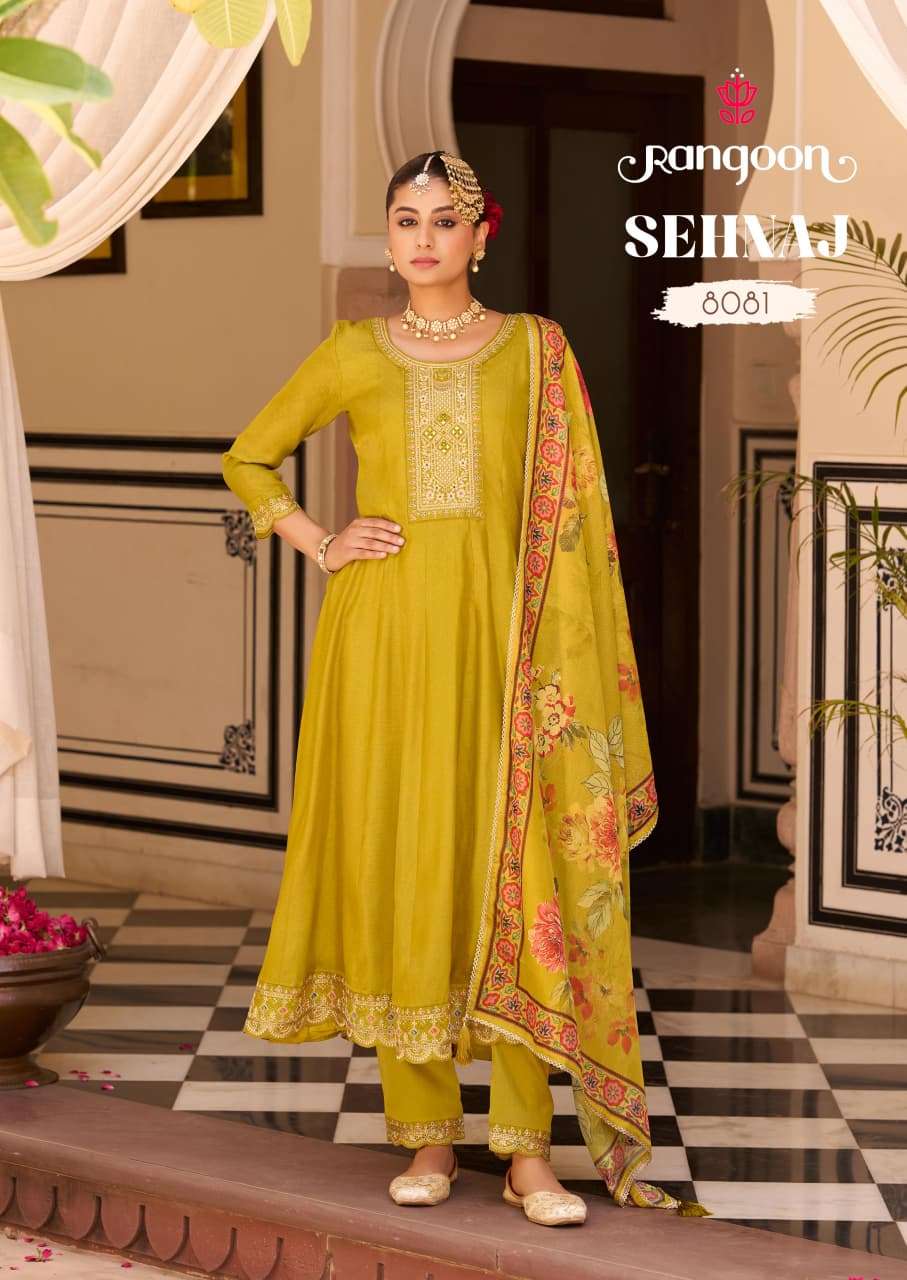 SEHNAZ BY RANGOON IN SILK BUTTI WITH FANCY EMBROIDERY WORK ANARKALI STYLE 