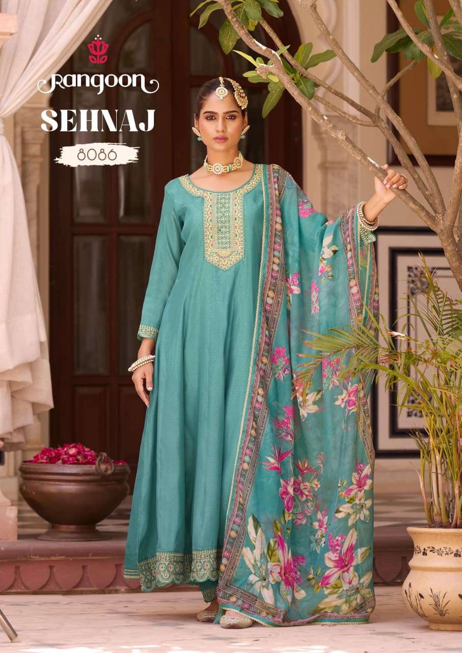 SEHNAZ BY RANGOON IN SILK BUTTI WITH FANCY EMBROIDERY WORK ANARKALI STYLE 