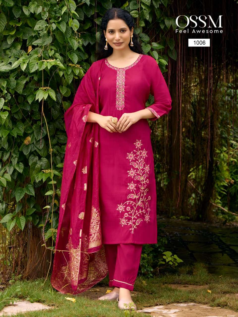 SHAGUN BY OSSM IN VISCOSE ROMAN SILK WITH HEAVY EMBROIDERY AND PANT POCKET 