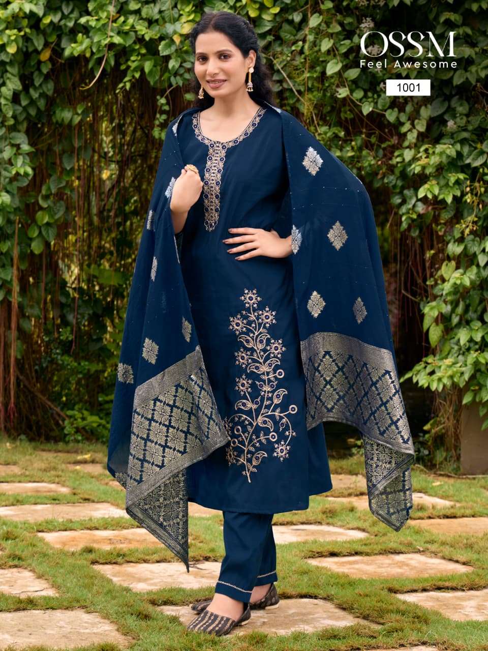 SHAGUN BY OSSM IN VISCOSE ROMAN SILK WITH HEAVY EMBROIDERY AND PANT POCKET 