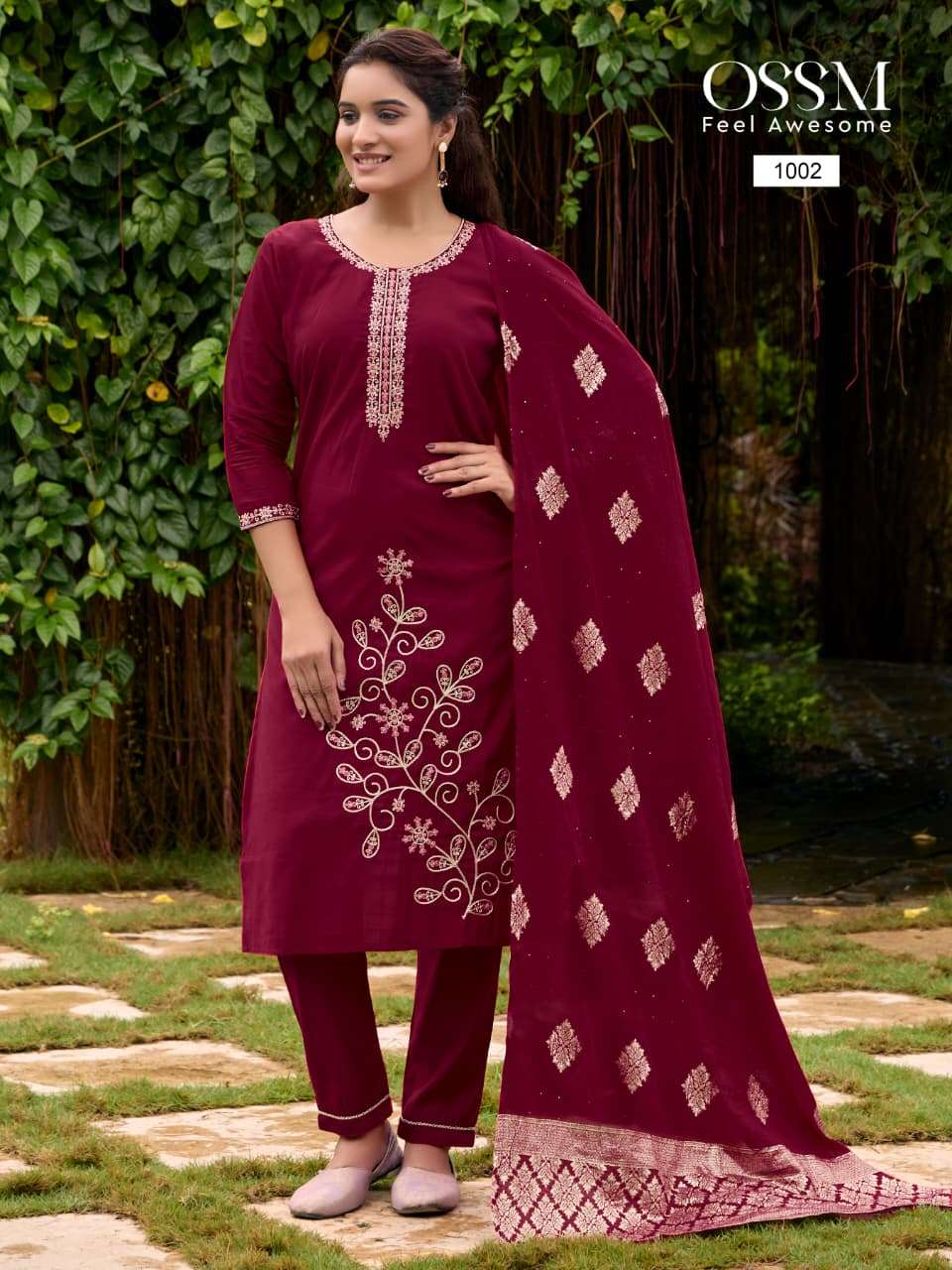 SHAGUN BY OSSM IN VISCOSE ROMAN SILK WITH HEAVY EMBROIDERY AND PANT POCKET 
