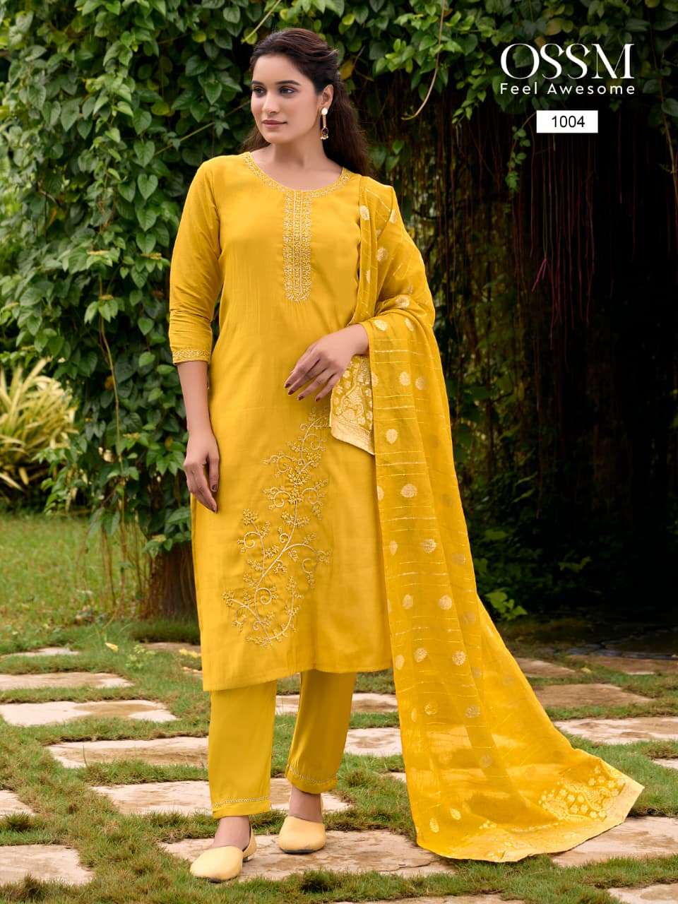 SHAGUN BY OSSM IN VISCOSE ROMAN SILK WITH HEAVY EMBROIDERY AND PANT POCKET 