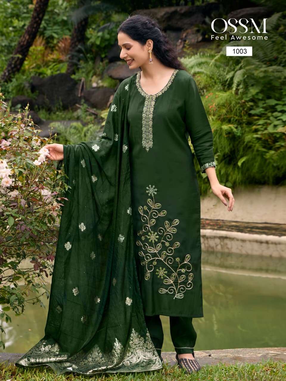 SHAGUN BY OSSM IN VISCOSE ROMAN SILK WITH HEAVY EMBROIDERY AND PANT POCKET 
