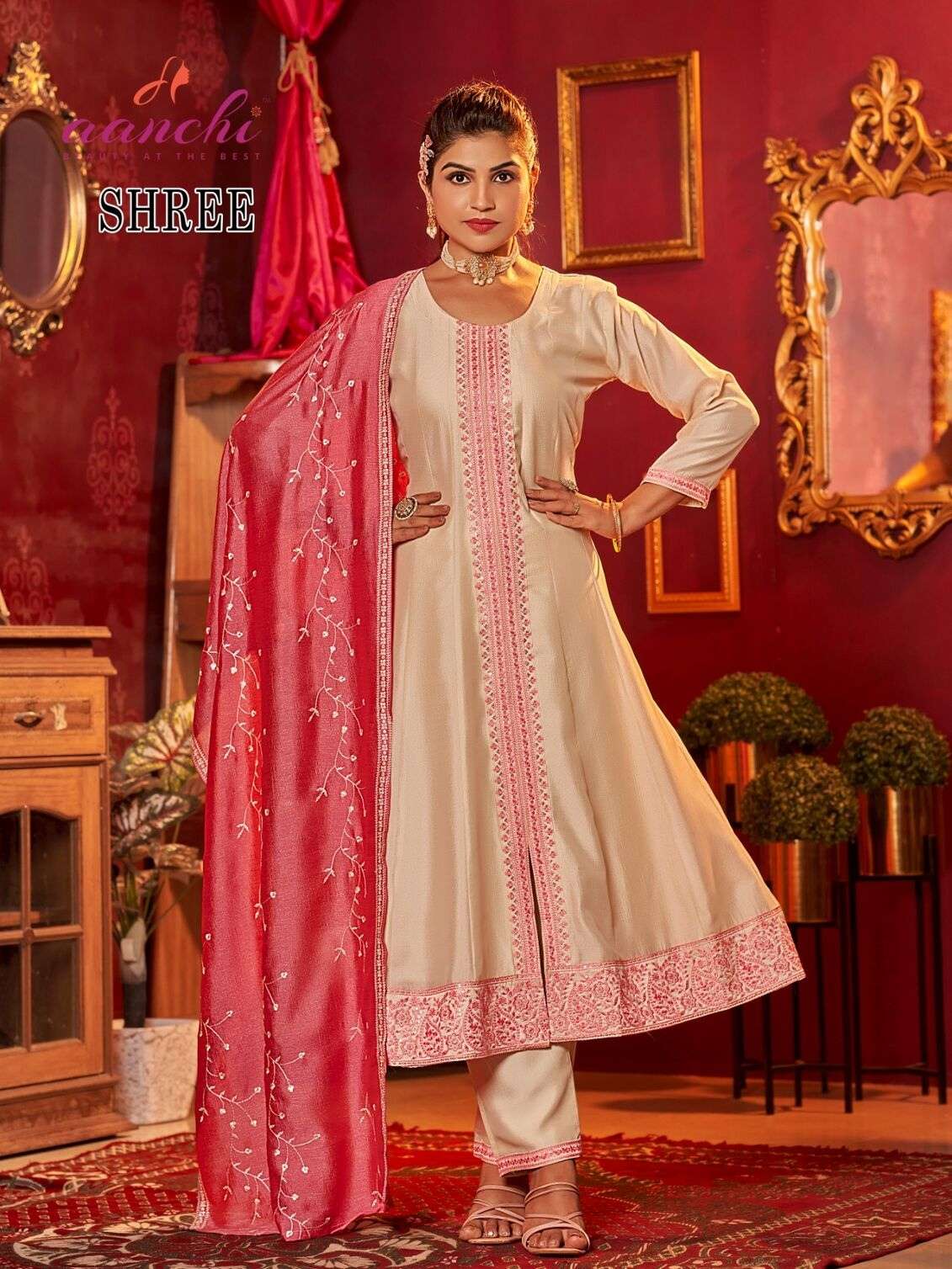 SHREE BY AANCHI IN VICHITRA SILK WITH FANCY CONTRAS DUPATTA AND EMBROIDERY WORK 