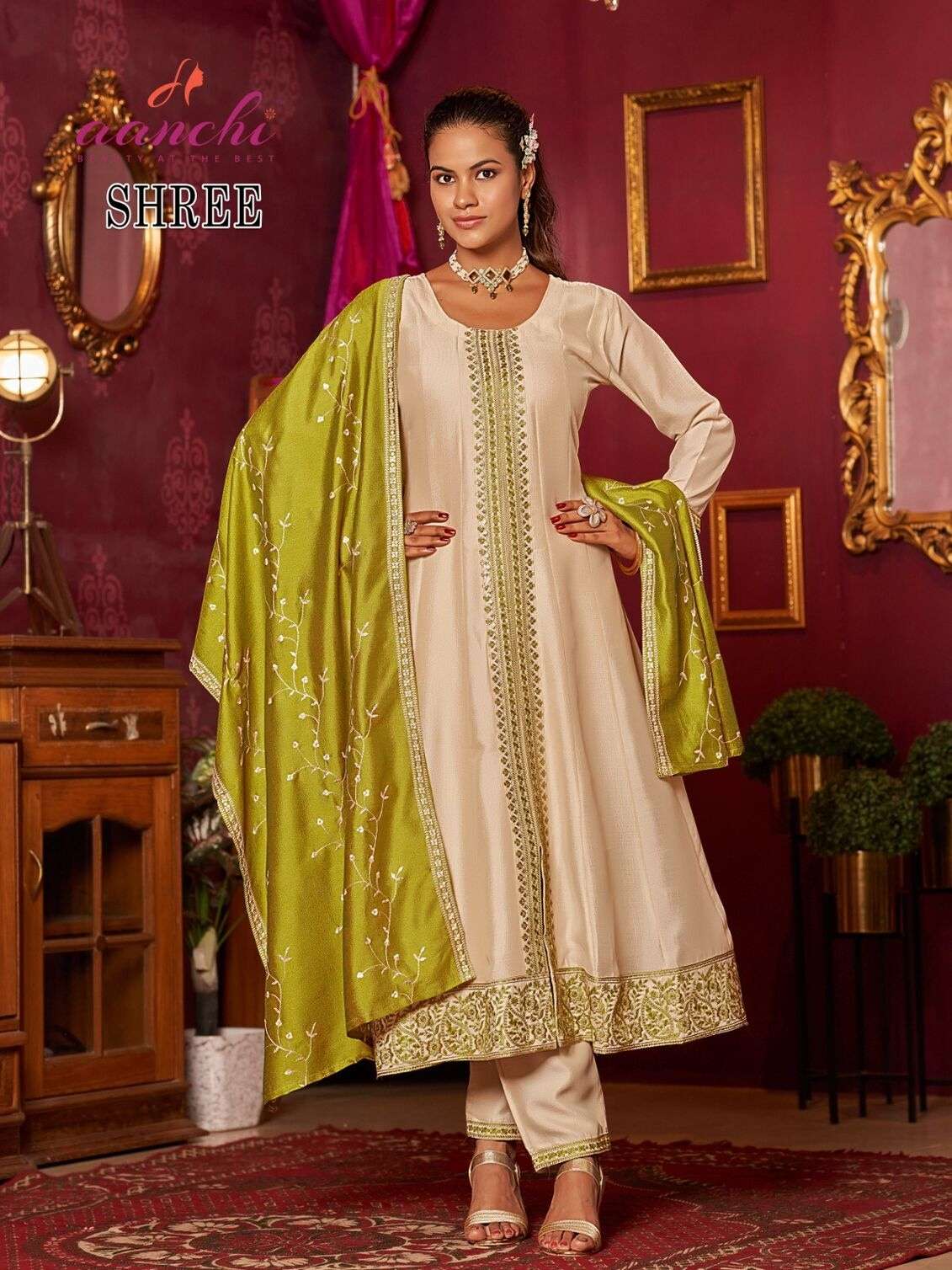 SHREE BY AANCHI IN VICHITRA SILK WITH FANCY CONTRAS DUPATTA AND EMBROIDERY WORK 