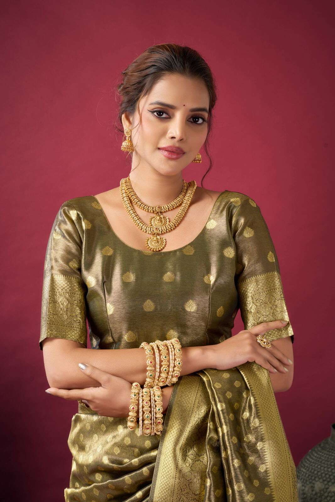 SHRINGAR BY TEXOFAB IN PURE TISSUE SILK WITH ZHALLAR 6.30 MTR WITH BLOUSE 