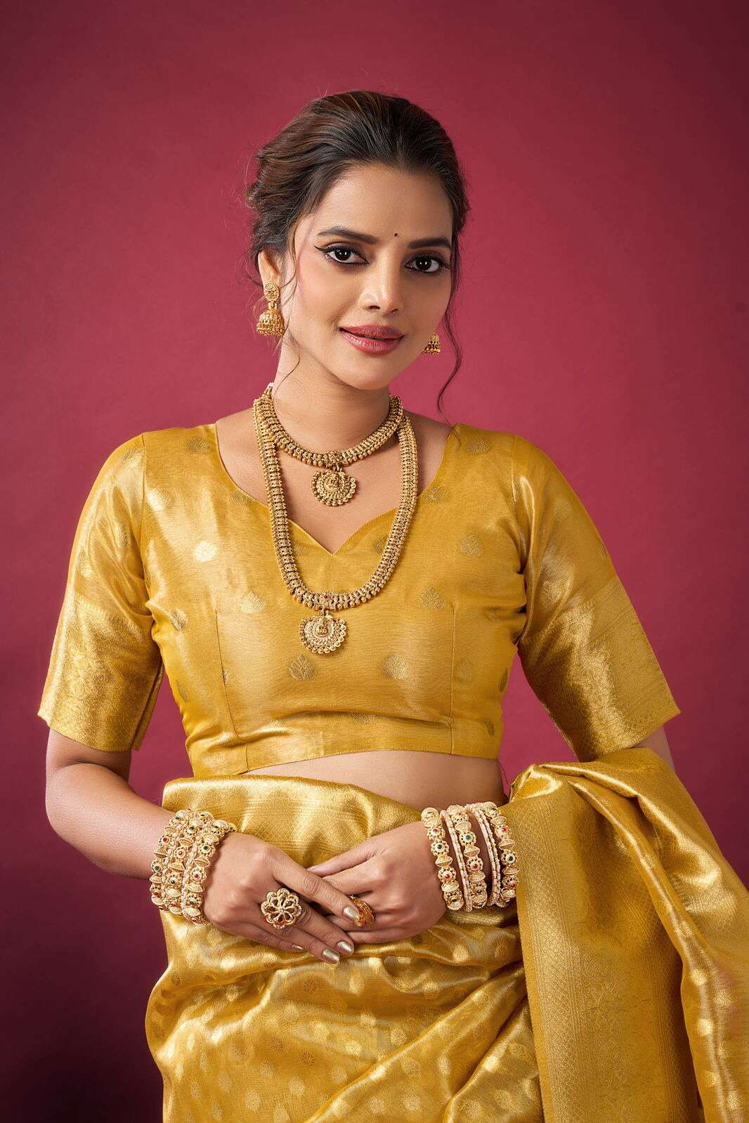 SHRINGAR BY TEXOFAB IN PURE TISSUE SILK WITH ZHALLAR 6.30 MTR WITH BLOUSE 