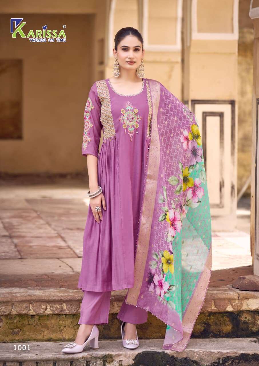 SIMARAN BY KARISSA IN PREMIUM HEAVY VISCOSE MALL CHANDERI WITH THREAD WORK 